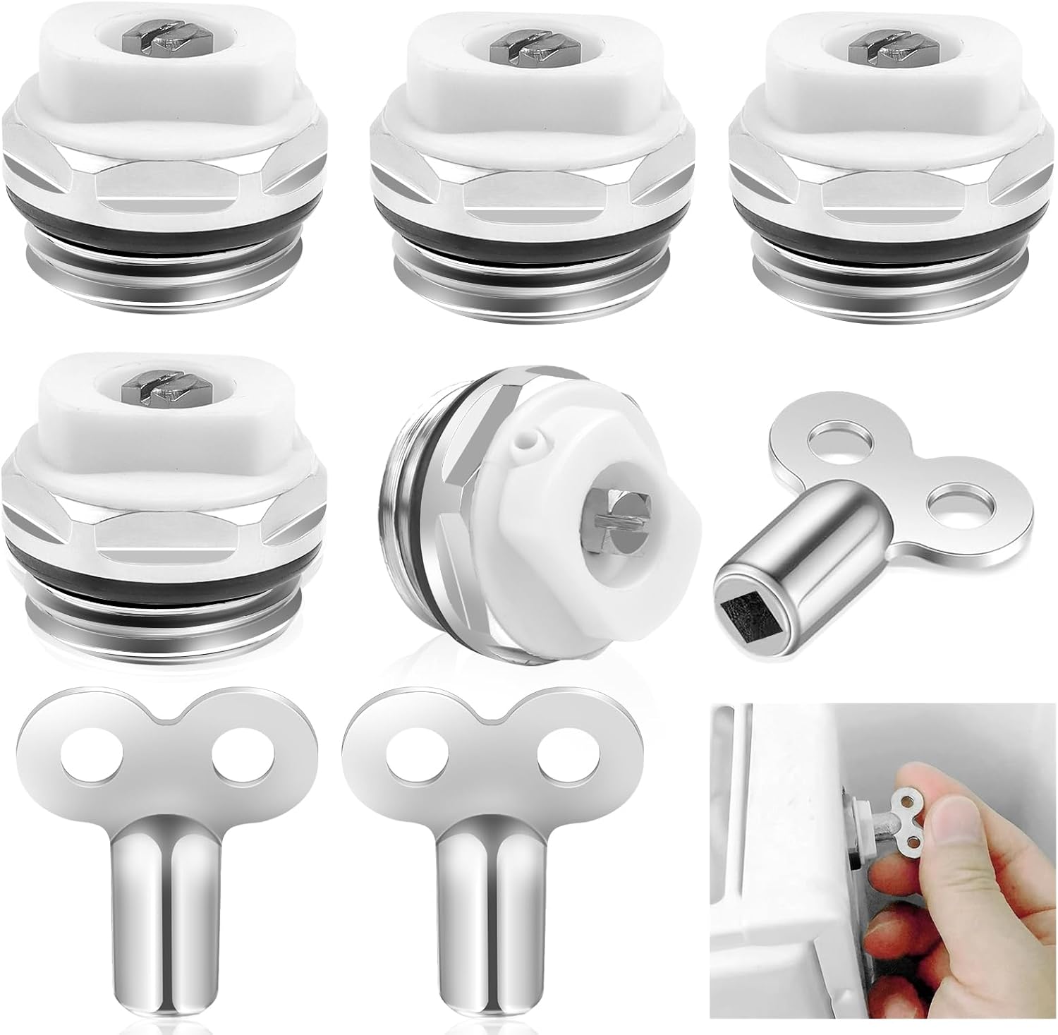 5 odpowietrzników grzejnikowych z kluczami odpowietrzającymi 3 1/2", ręczny zawór ogrzewania, przyłącze powietrza wylotowego