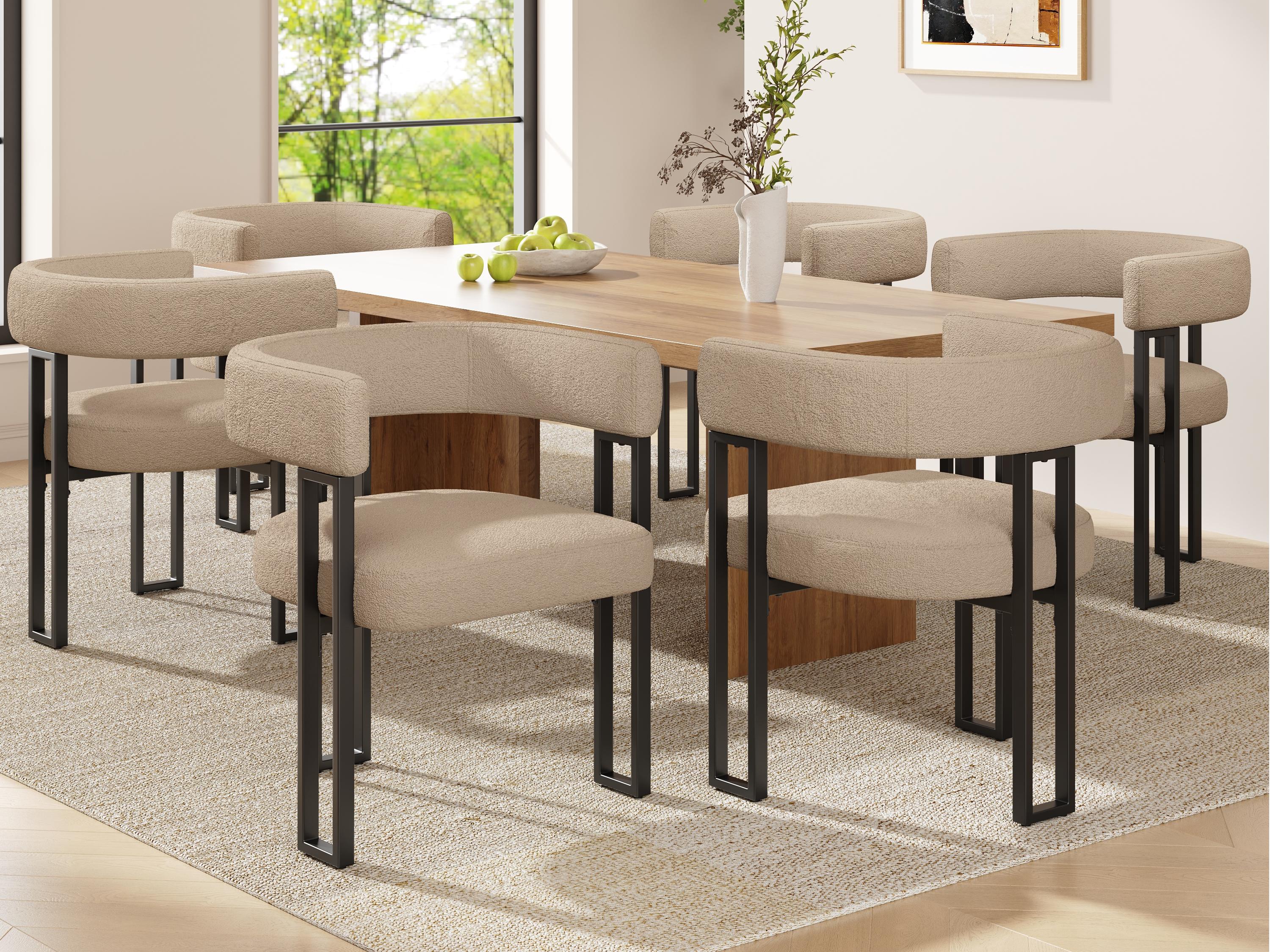 Zestaw 6 tapicerowanych krzeseł do jadalni - tkanina flanelowa - metalowa rama - brązowy