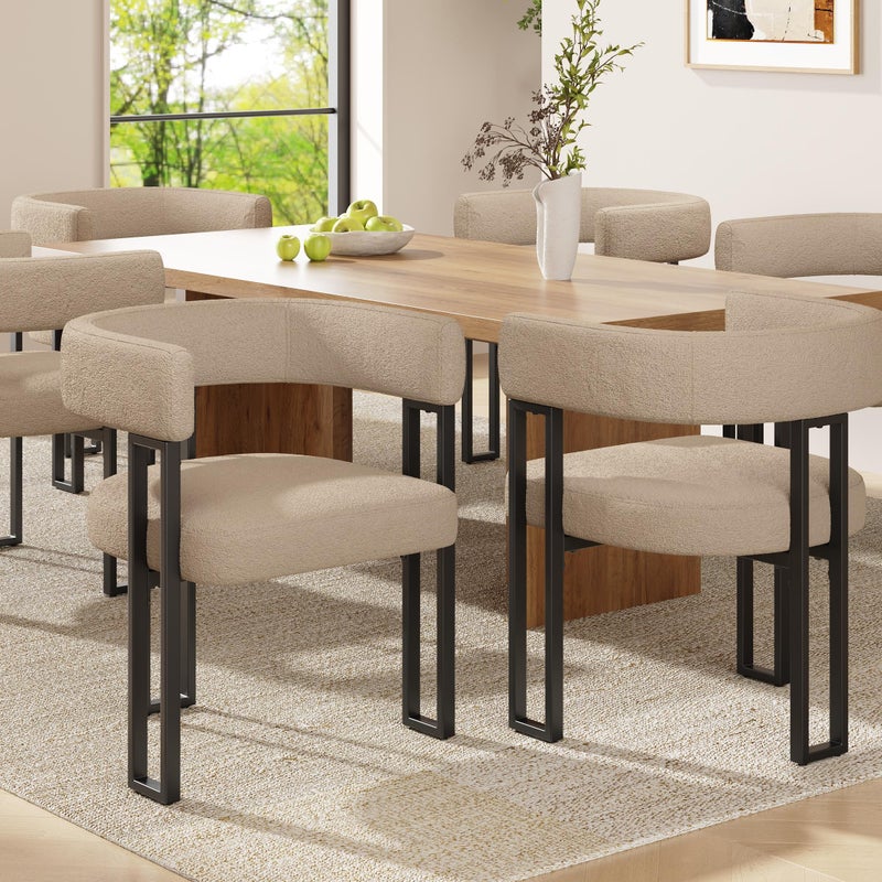 Zestaw 6 tapicerowanych krzeseł do jadalni - tkanina flanelowa - metalowa rama - brązowy