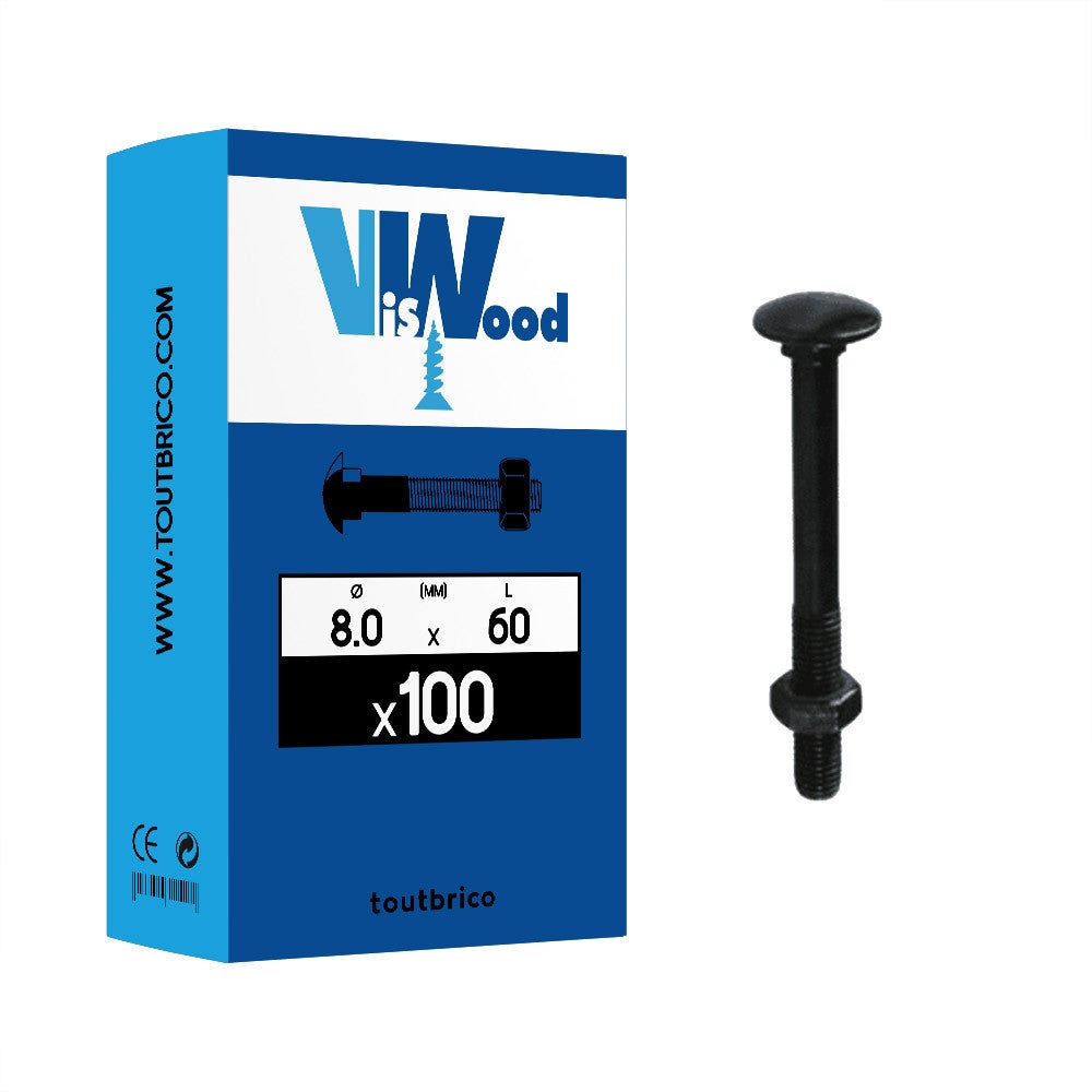 Boite 100 boulons TRCC 8 X 60mm zingué noir - Viswood | Leroy Merlin