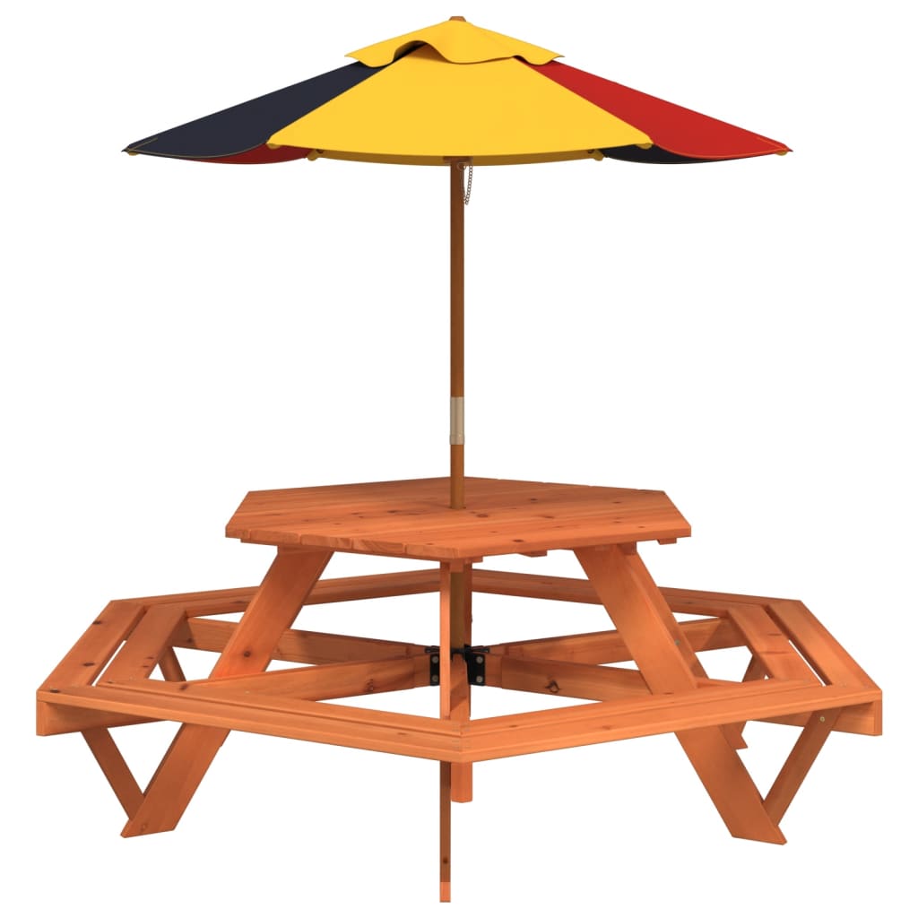 Tavolo Da Picnic Per Bambini Con Ombrellone Unicorno - Legno Di Pino, 53x95x75 Cm, Per Giardino E Terrazza