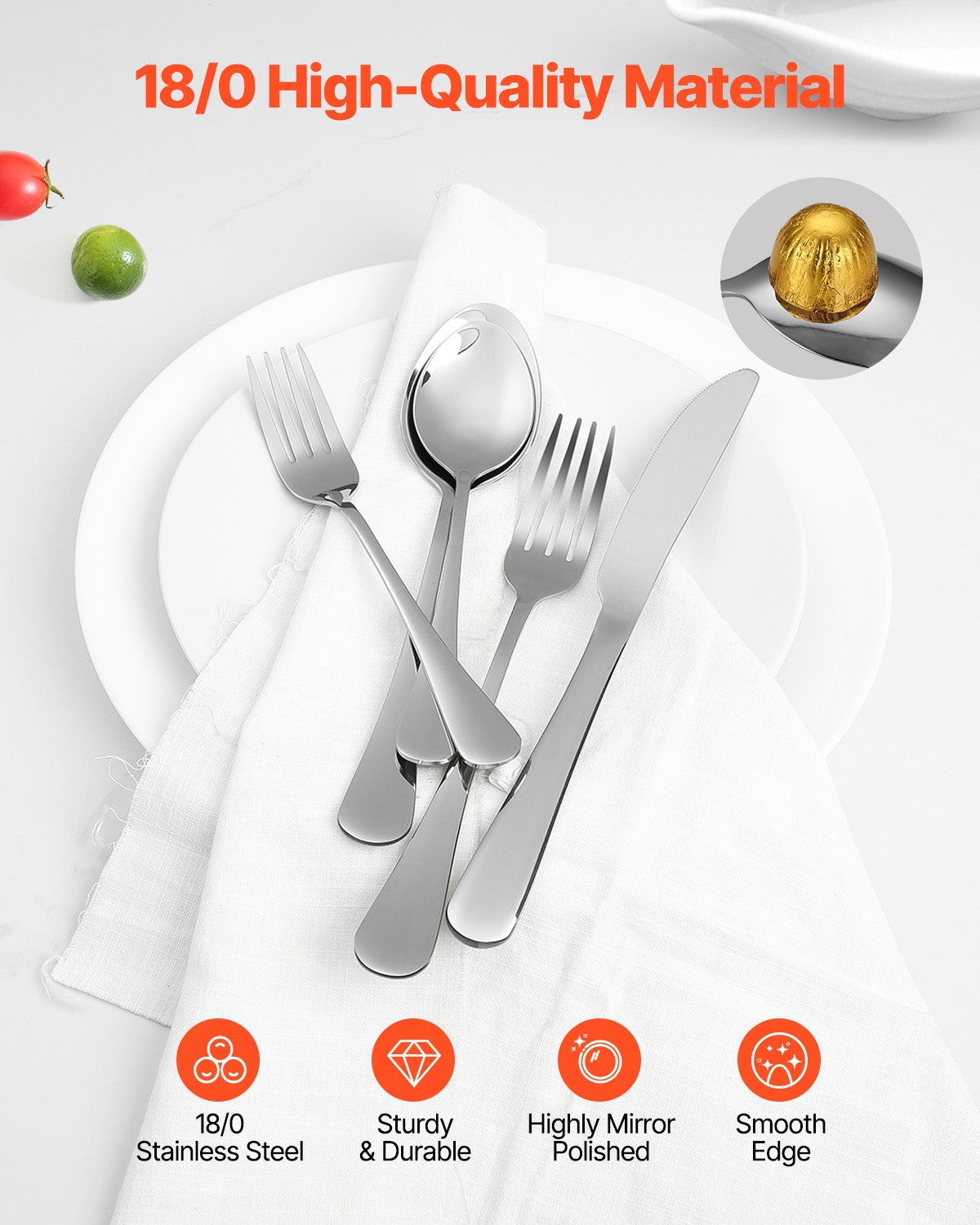 Juego de Cubiertos 30 Piezas,VEVOR Cubertería Acero Inoxidable Alimentario,Acabado Espejo,Lavable en Lavavajillas,Cuchillo,Tenedor,para Cocina - 3