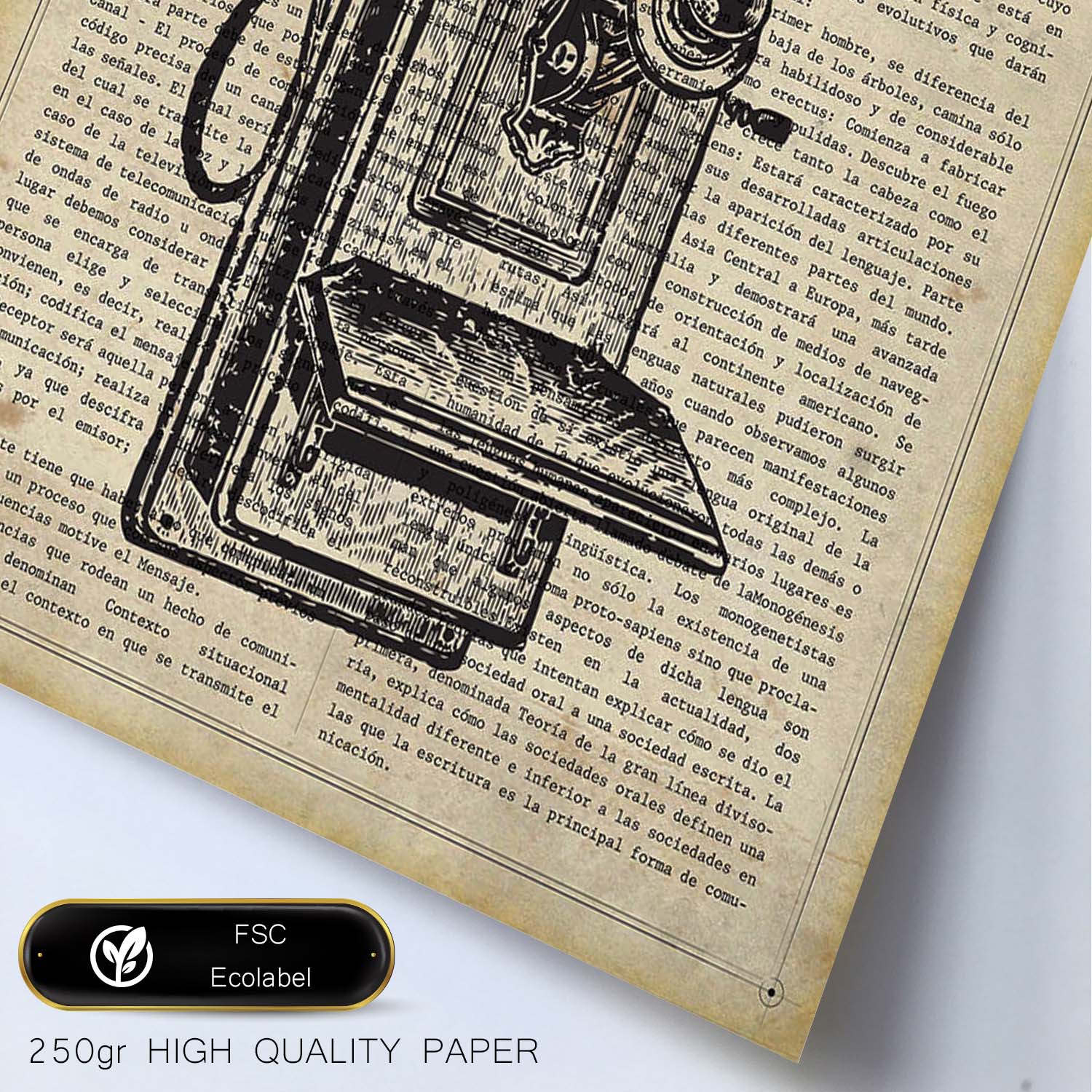 Affiches D'objets Vintage Feuille Téléphonique Cassée Avec Des Images D'objets Vintage Avec Des Définitions En Espagnol Cadre En Bois Clair A3 - 2
