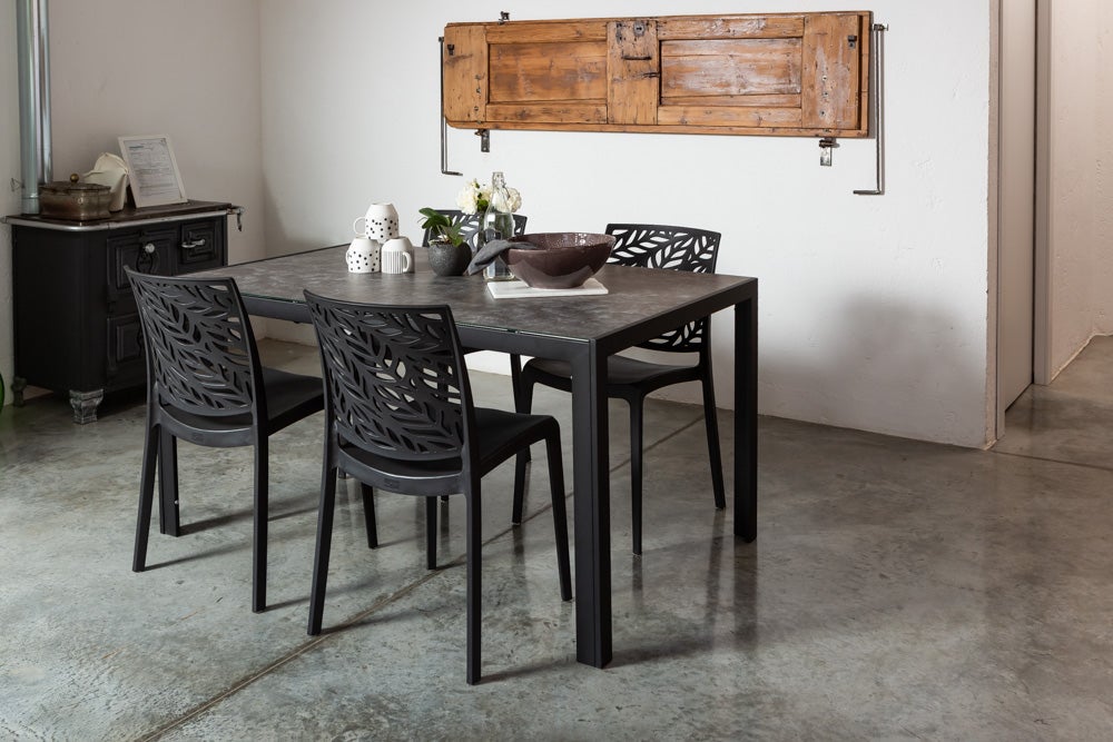 Mesa rectangular fija de 150x90 cm con estructura de aluminio y superficie de vidrio decorado Milo para interior/exterior granito/antracita - 3