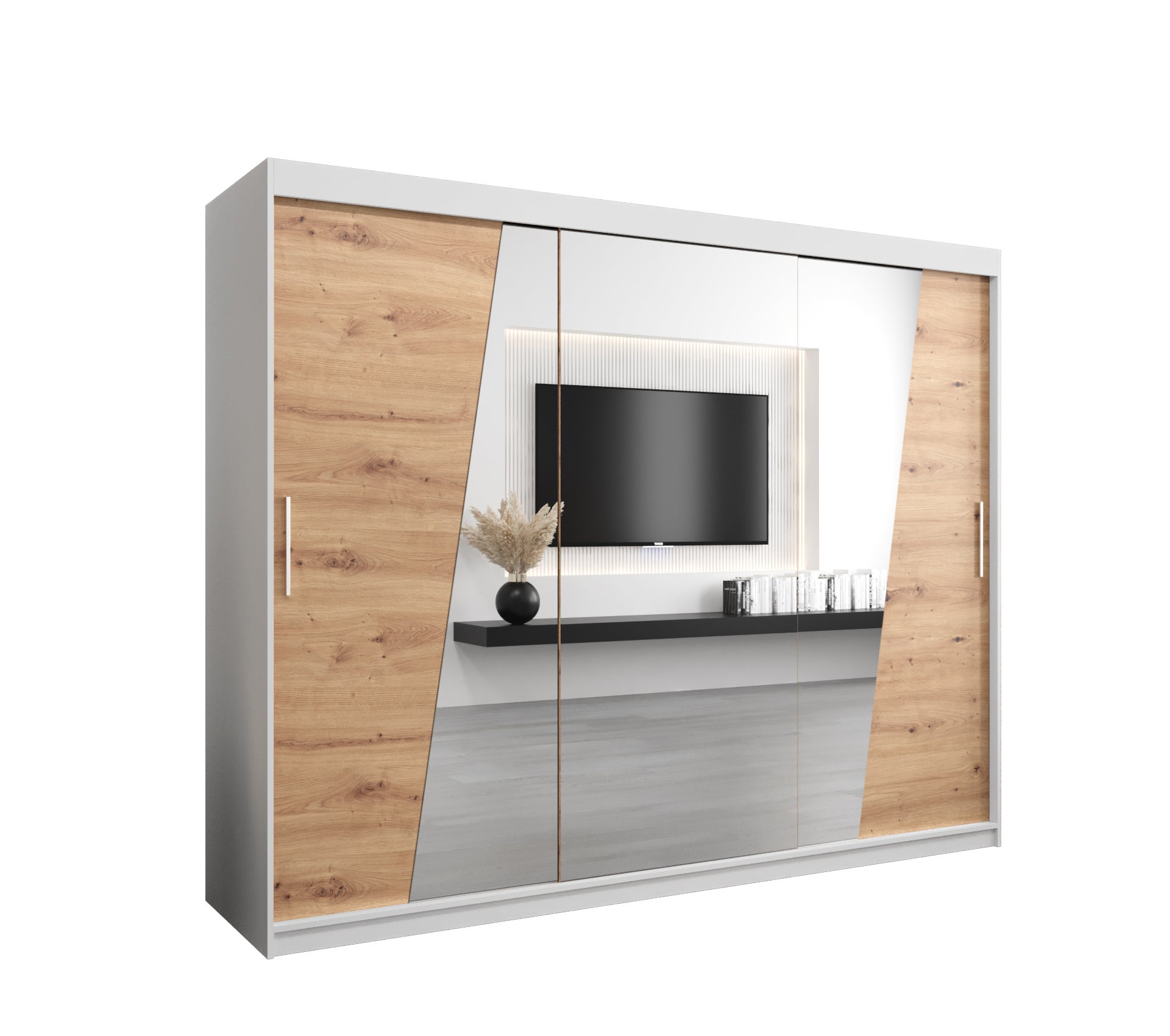 Szafa przesuwna garderoba RHOMB 250 x 62 x 200 cm Biały + Artisan - Abiks Meble