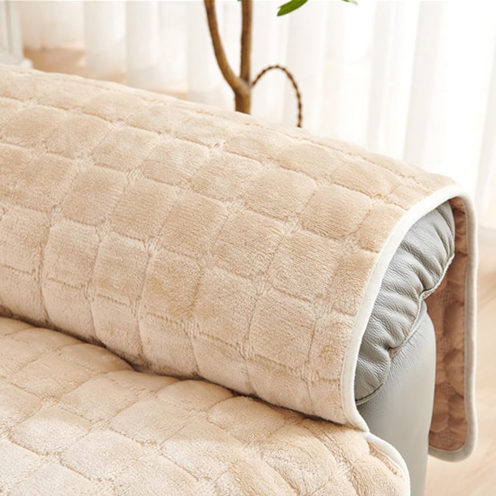 Housse de fauteuil inclinable en peluche, antidérapante, super douce et lavable - Housse de protection(beige, 53x190 cm) - 2
