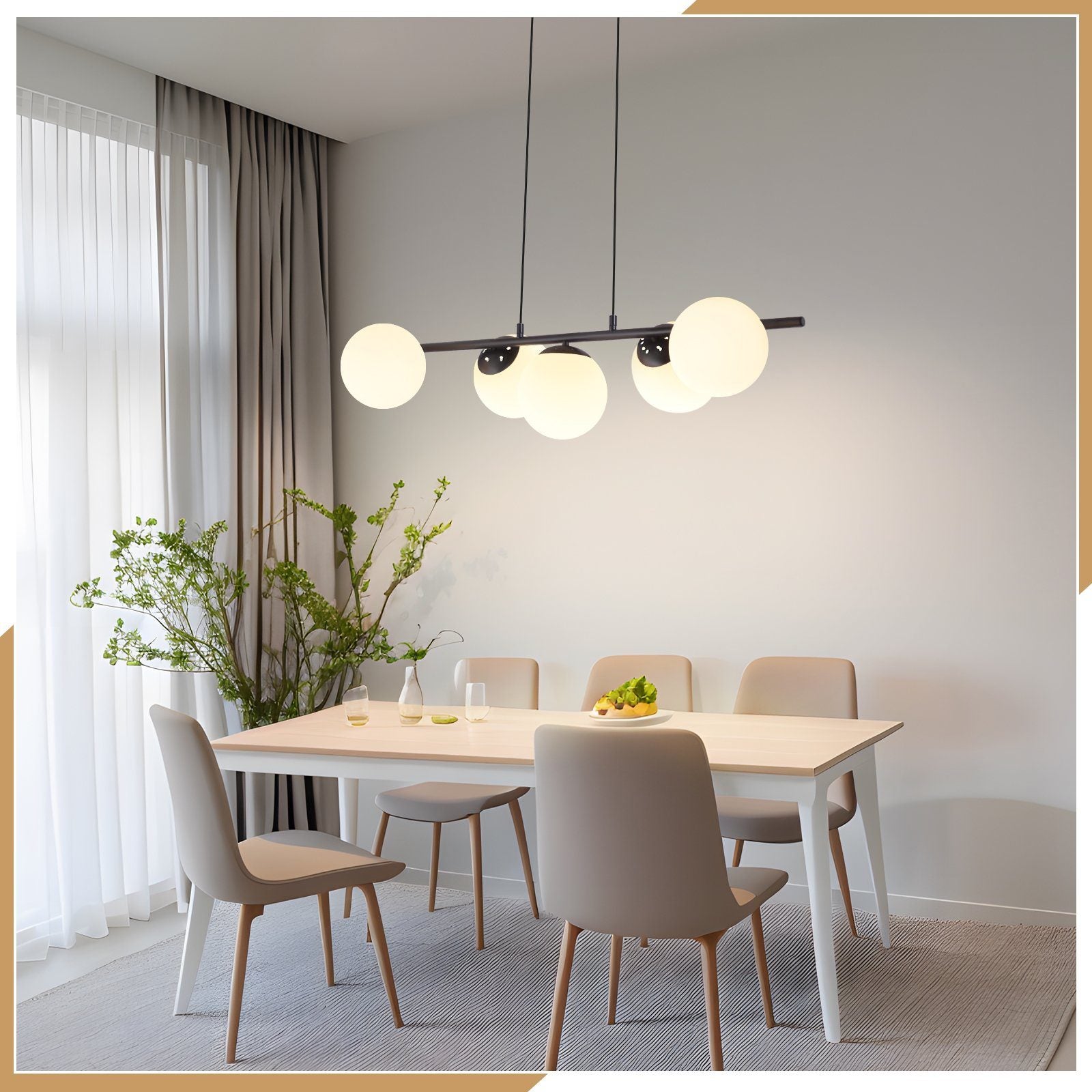 ZMH Czarny szklany żyrandol stołowy E27 - 5 płomieni, regulowana wysokość do jadalni, salonu, baru - 8