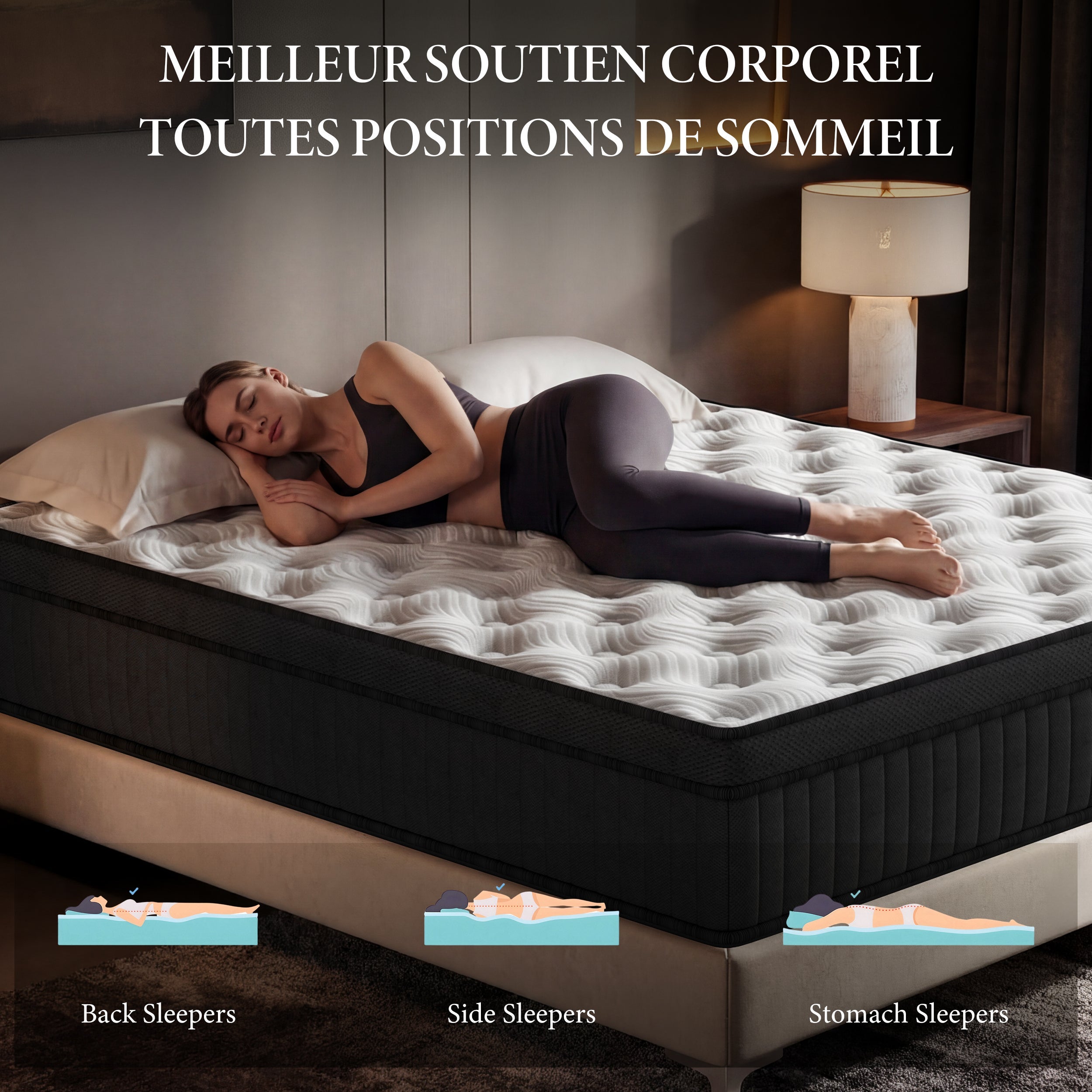 DEWINNER Ensemble matelas + sommier 160x200 cm, Mousse à mémoire de forme,épaisseur du matelas 25cm - 5