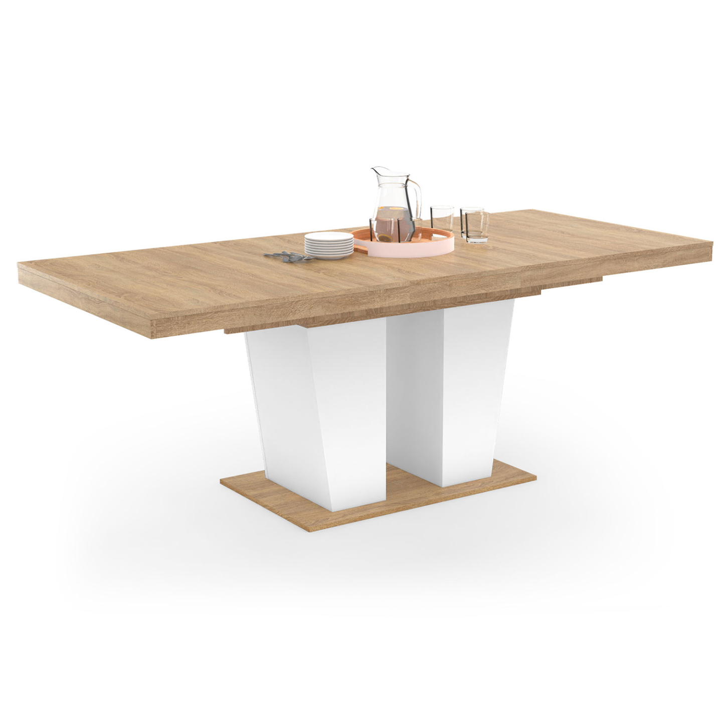 Table à manger extensible rectangle ELIAD 6-10 personnes bois et blanc 160-200 cm - 2
