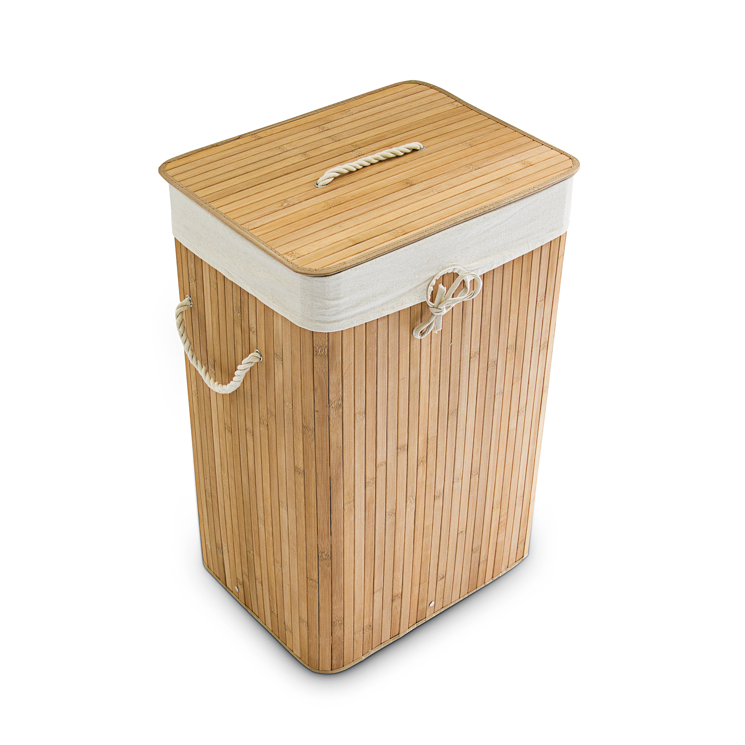 Panier à linge bambou, corbeille linge pliante, 83L, sac intérieur coton, 65,5 x 43,5 x 33,5 cm, nature, Relaxdays - 9