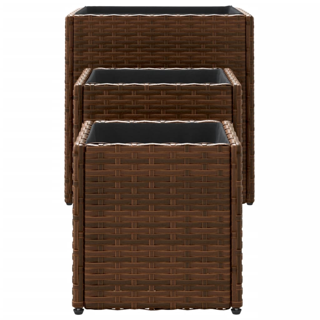 Jardinière bac lit surélevé plantes fleurs jardin terrasses d'extérieur 3 pcs résine tressée marron 02_0038886 - 3