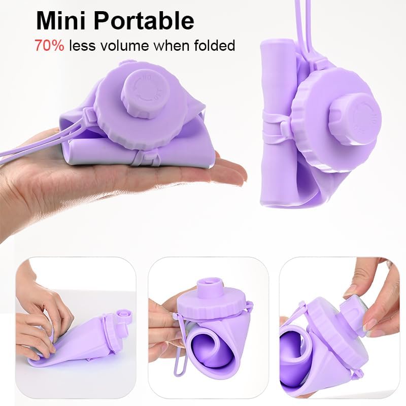 Gourde pliable 600 ml, en silicone, légère et étanche, idéale pour le camping, la randonnée, le vélo et les activités de plein air. violet. - 3