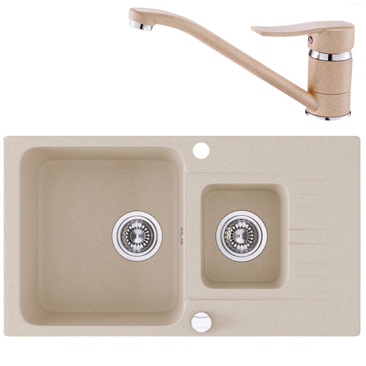 Zlewozmywak Granitowy 1,5 Komorowy Z Baterią Laveo MADAGASKAR 44x78cm Beżowy