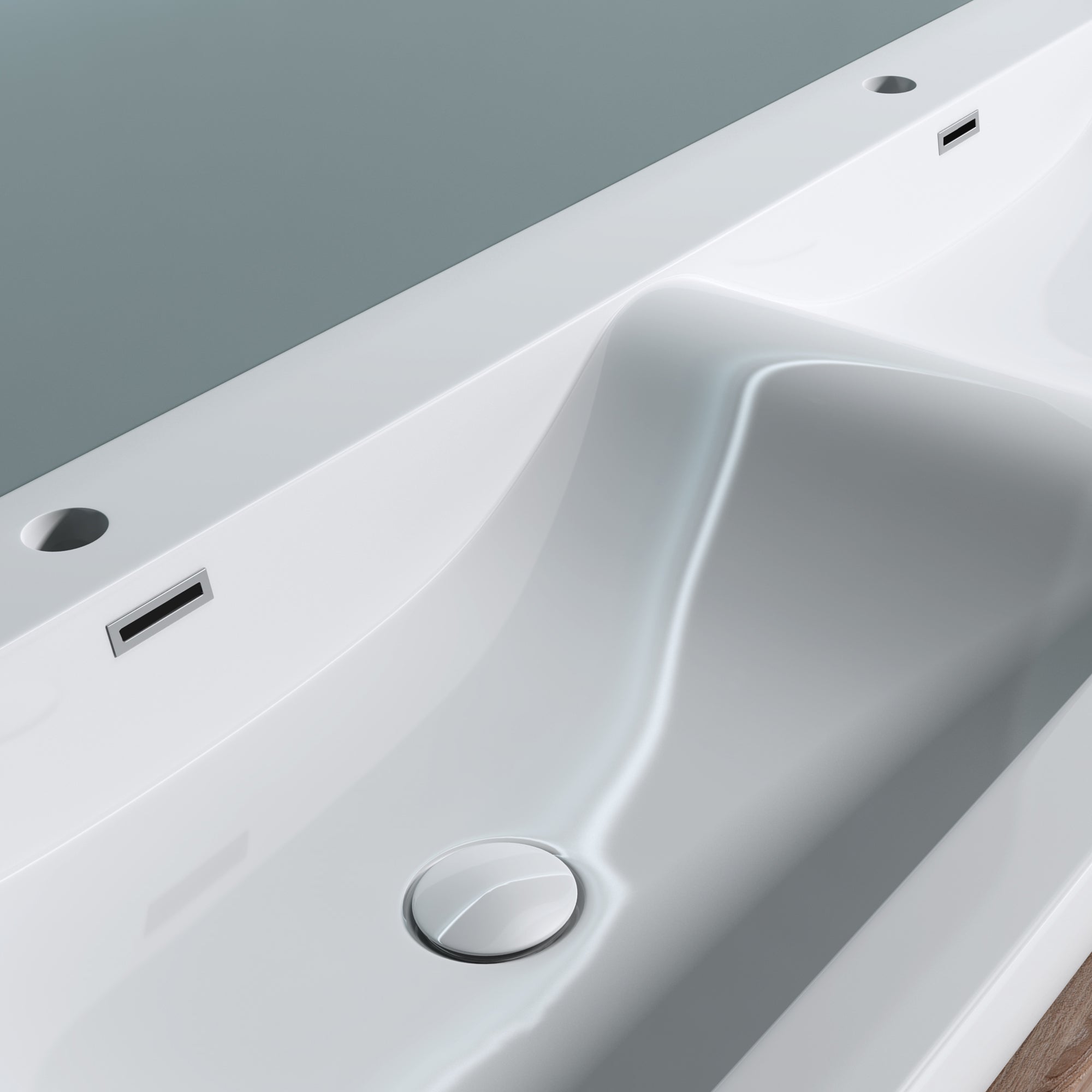Double Lavabo, Lavabo à Encastrer, Vasque à Encastré, Lave-Mains, 144x48x12cm, Solid Surface, Colossum03 doporro - 6