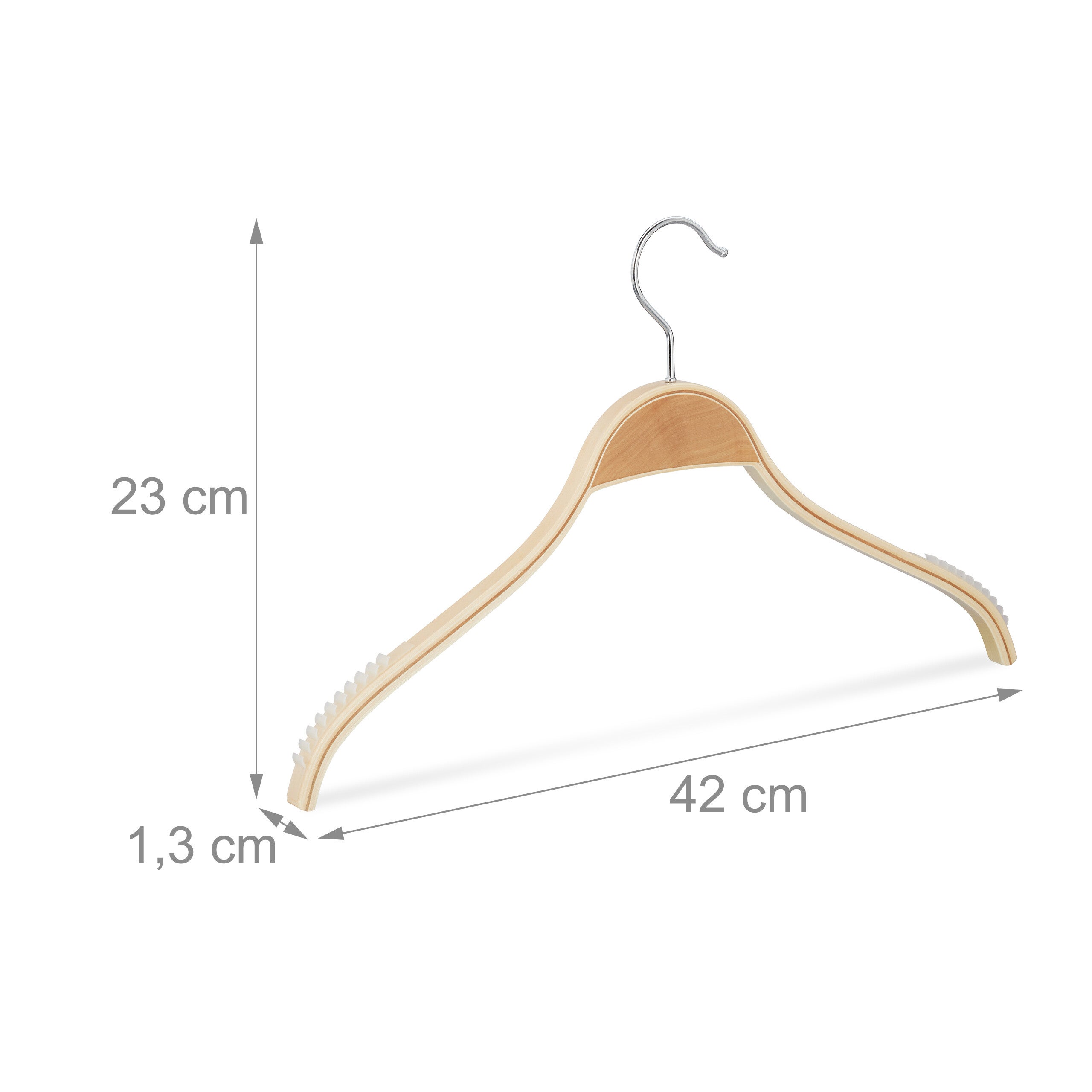 Cintres en bois, set de 30, lamelles antidérapantes, crochet rotatif 360°, solide, chemises, 42 cm, nature - 4