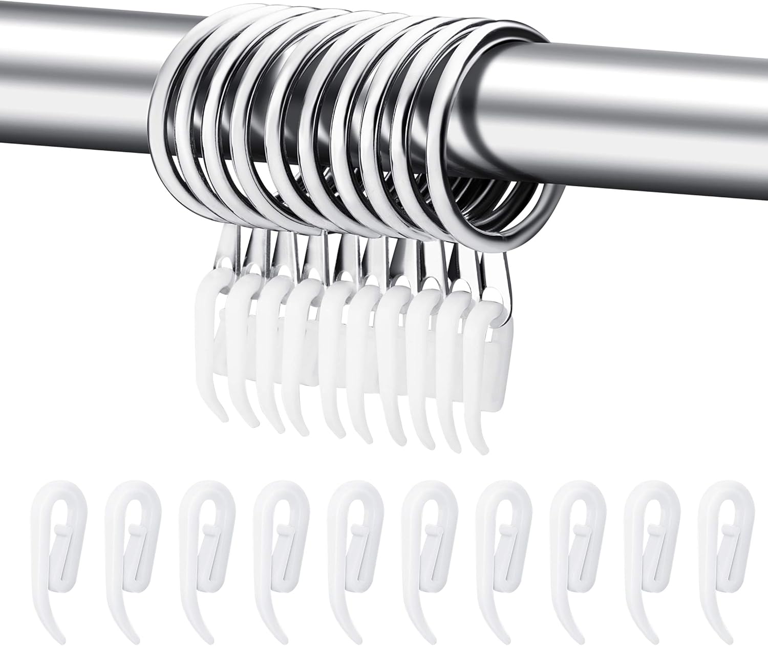 Zestaw 24 metalowych kółek do zasłon z plastikowymi haczykami (30 mm)