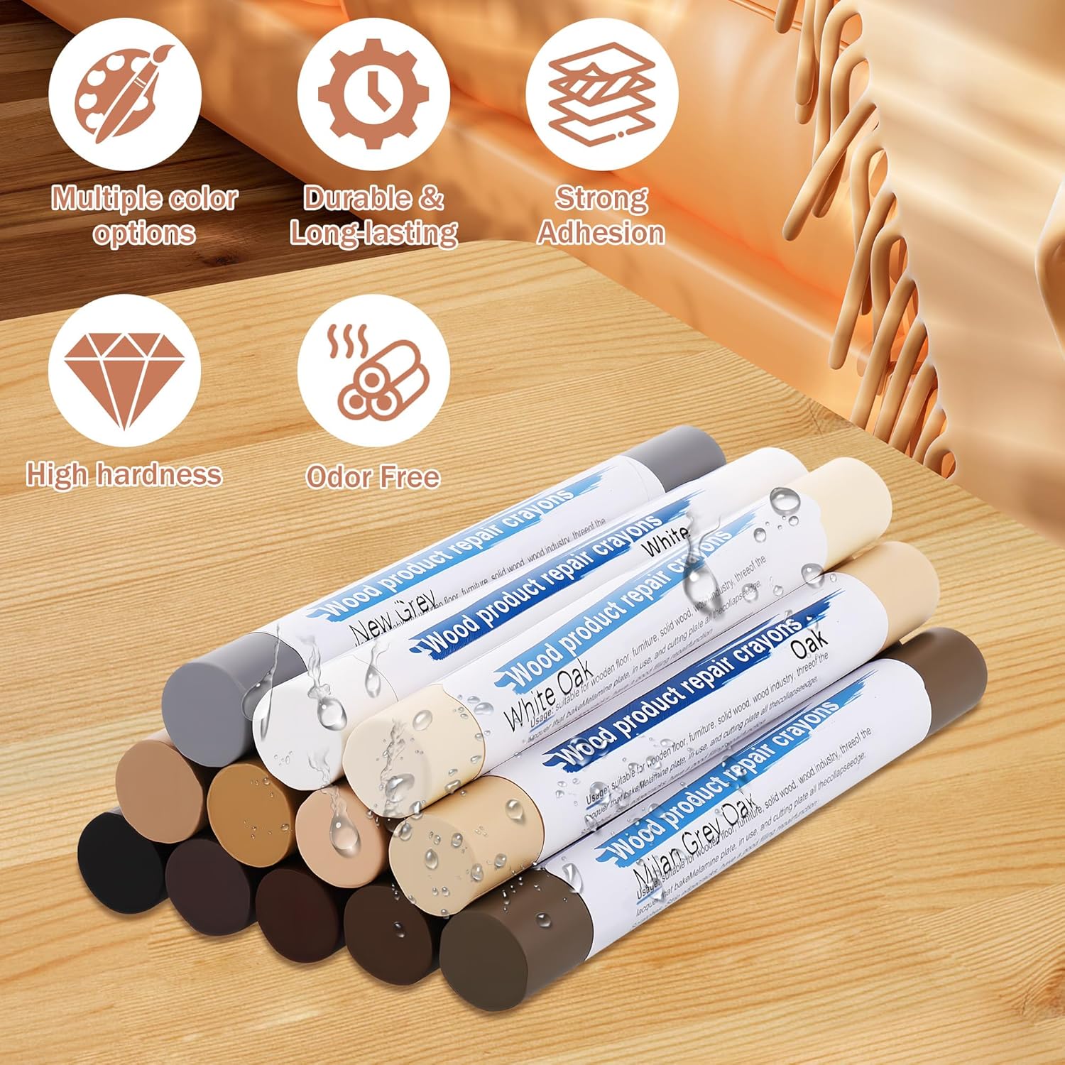 Kit di riparazione per parquet in 12 colori, kit di riparazione per piastrelle con raschietto, riparazione graffi per parquet, riparazione piastrelle - 5