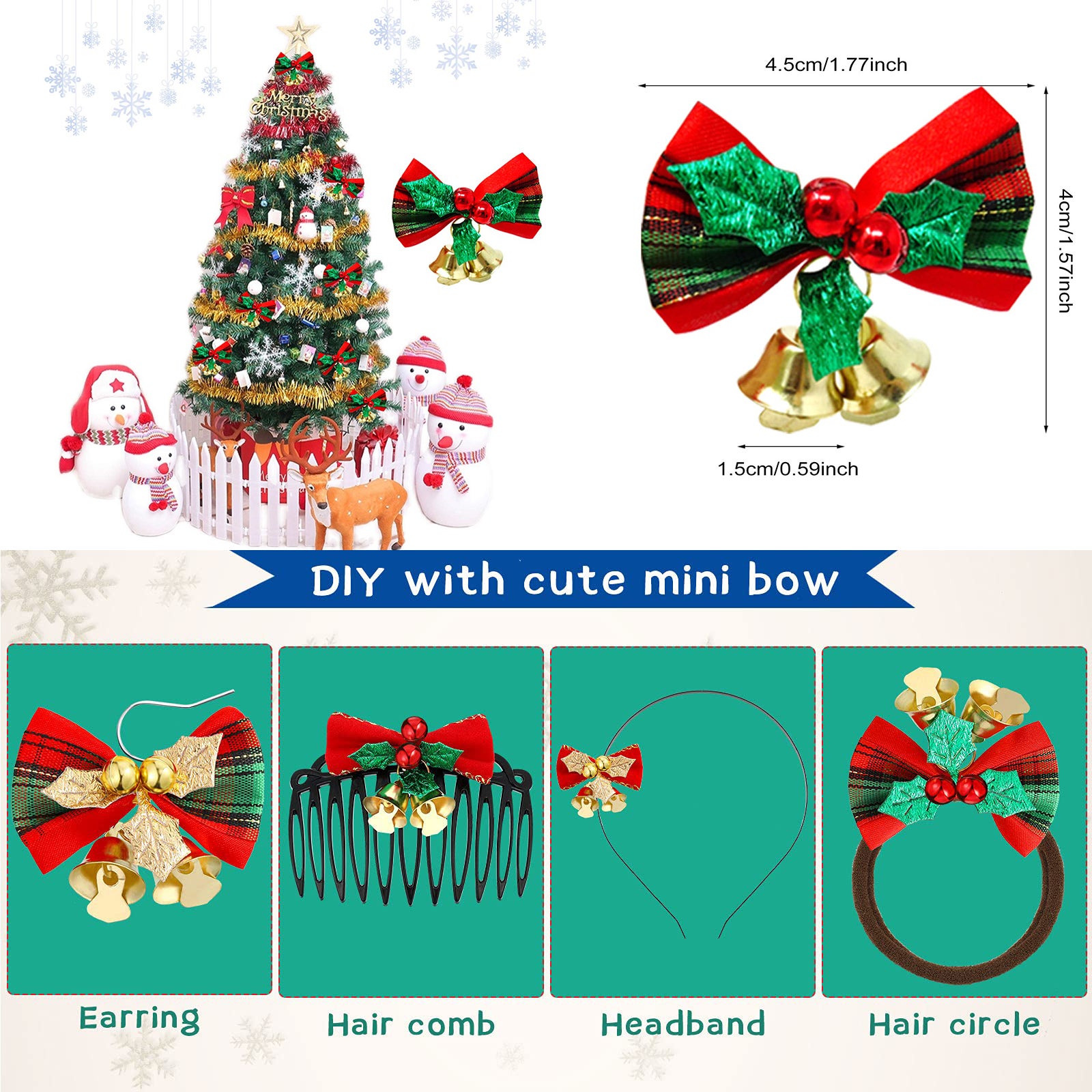 Mini nœud de noël avec cloches, 20 pièces, ornement artisanal, cadeau, décoration suspendue pour arbre de noël - 4