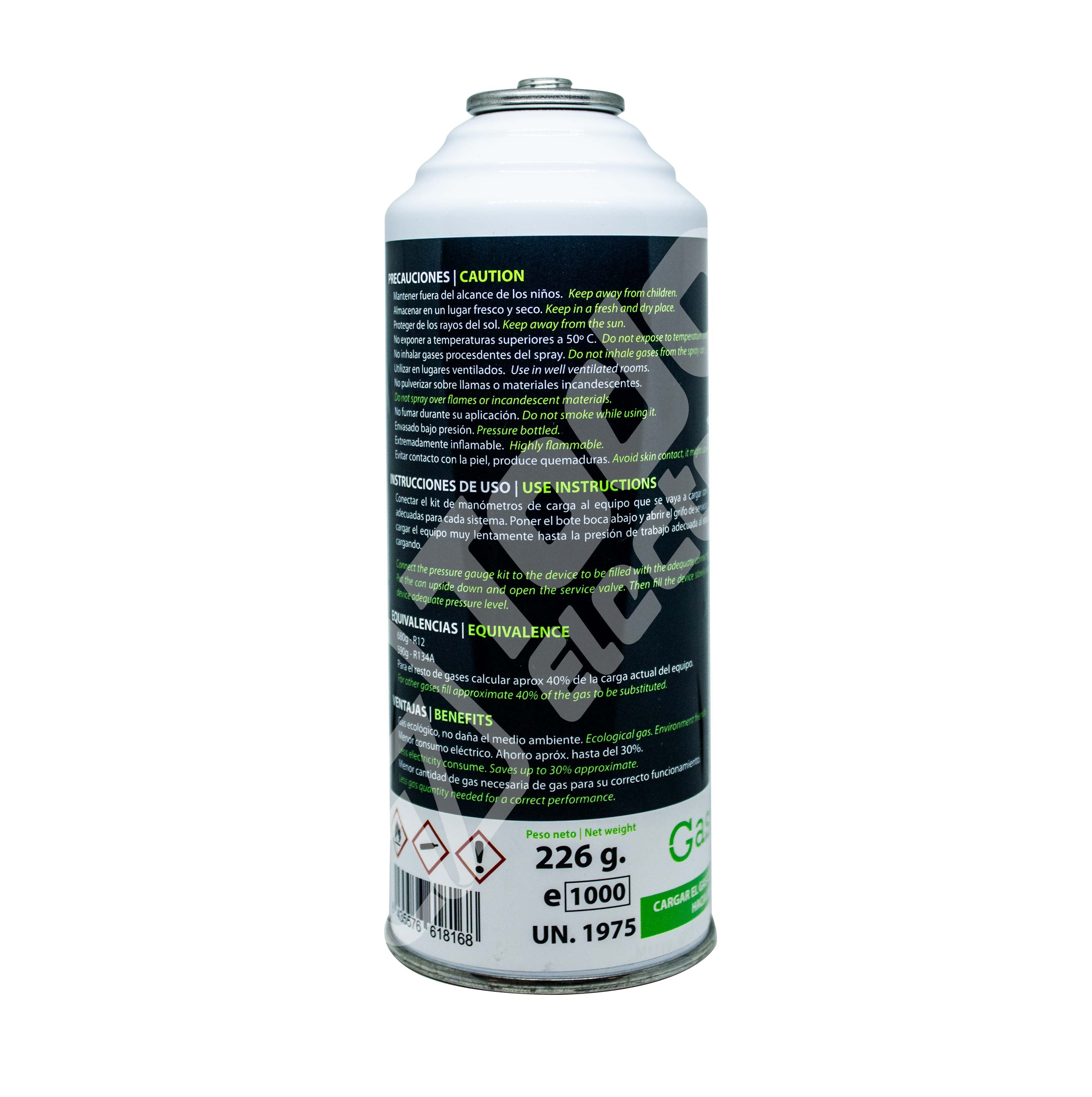 Pack de bouteilles de gaz réfrigérant Gasica D2, substitut du R12/R134a, plus un kit de tuyaux avec manomètre pour la recharge de la climatisation. - 6