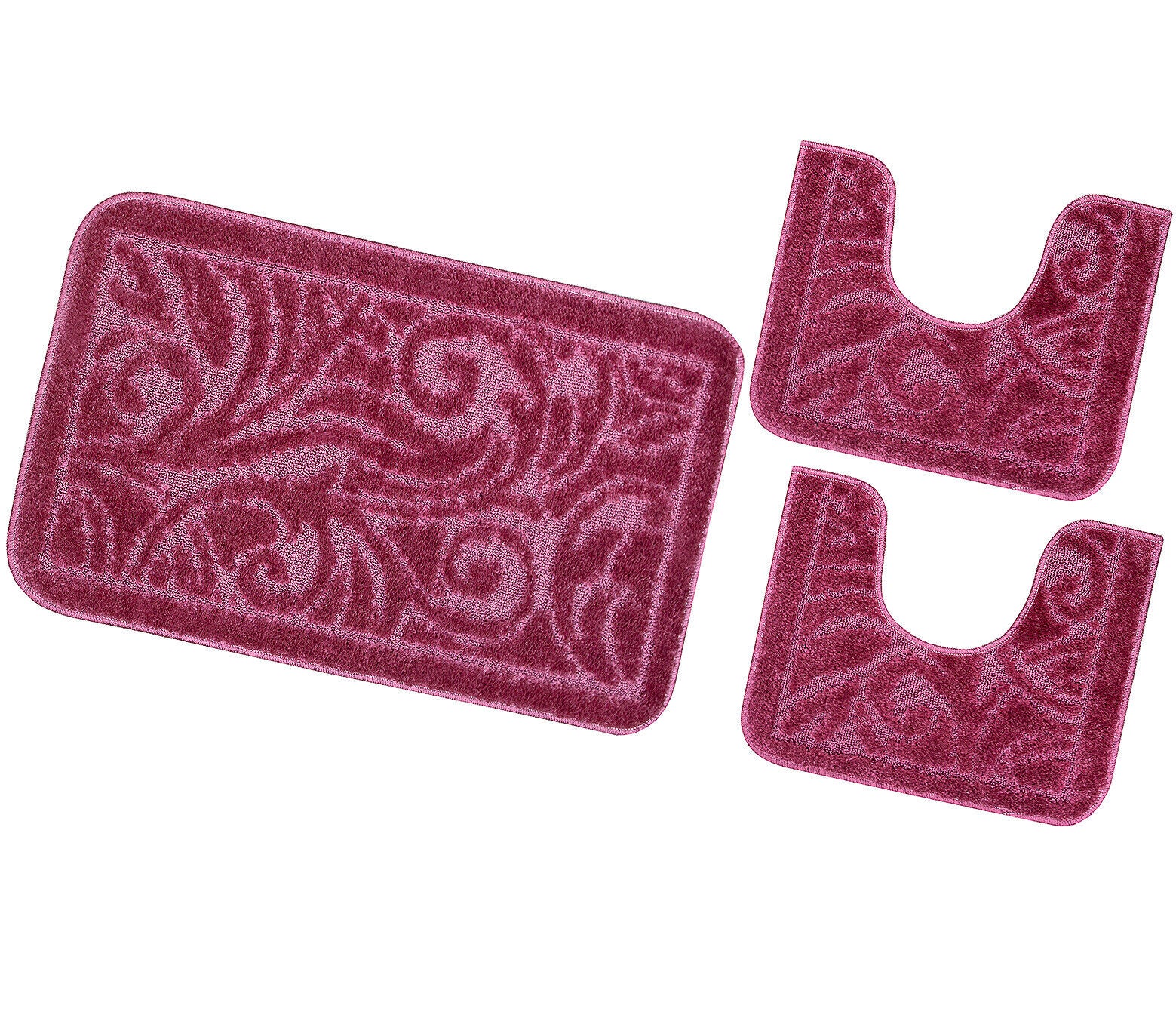 Zestaw 3 dywaników łazienkowych Antypoślizgowy Absorbent Barokowy Jednolity Kolor Fioletowy