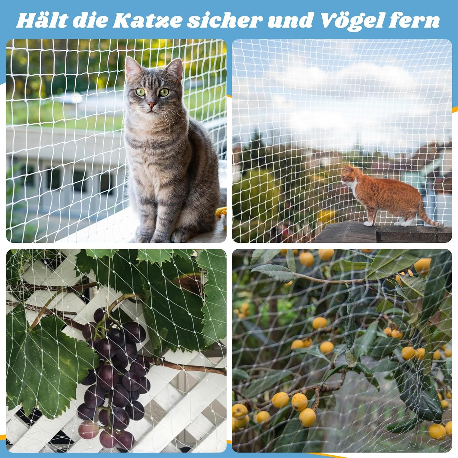 Rete di protezione per gatti da balcone - Resistente - Anti-morso - Anti-invecchiamento - per balcone e finestra (bianca) 10 x 3 metri - 6