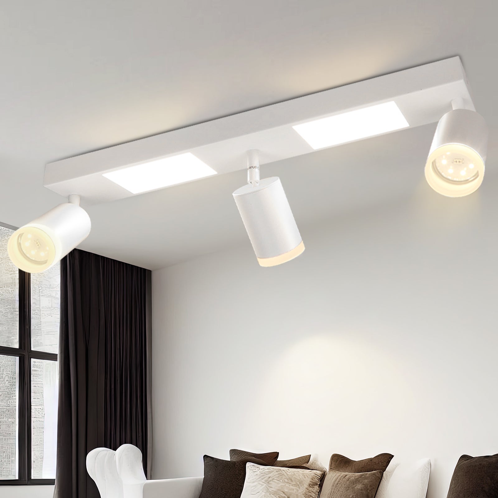 ZMH Regulowany reflektor sufitowy GU10 z 3 żarówkami do sypialni, 3000 K, 20 W, ciepła biel