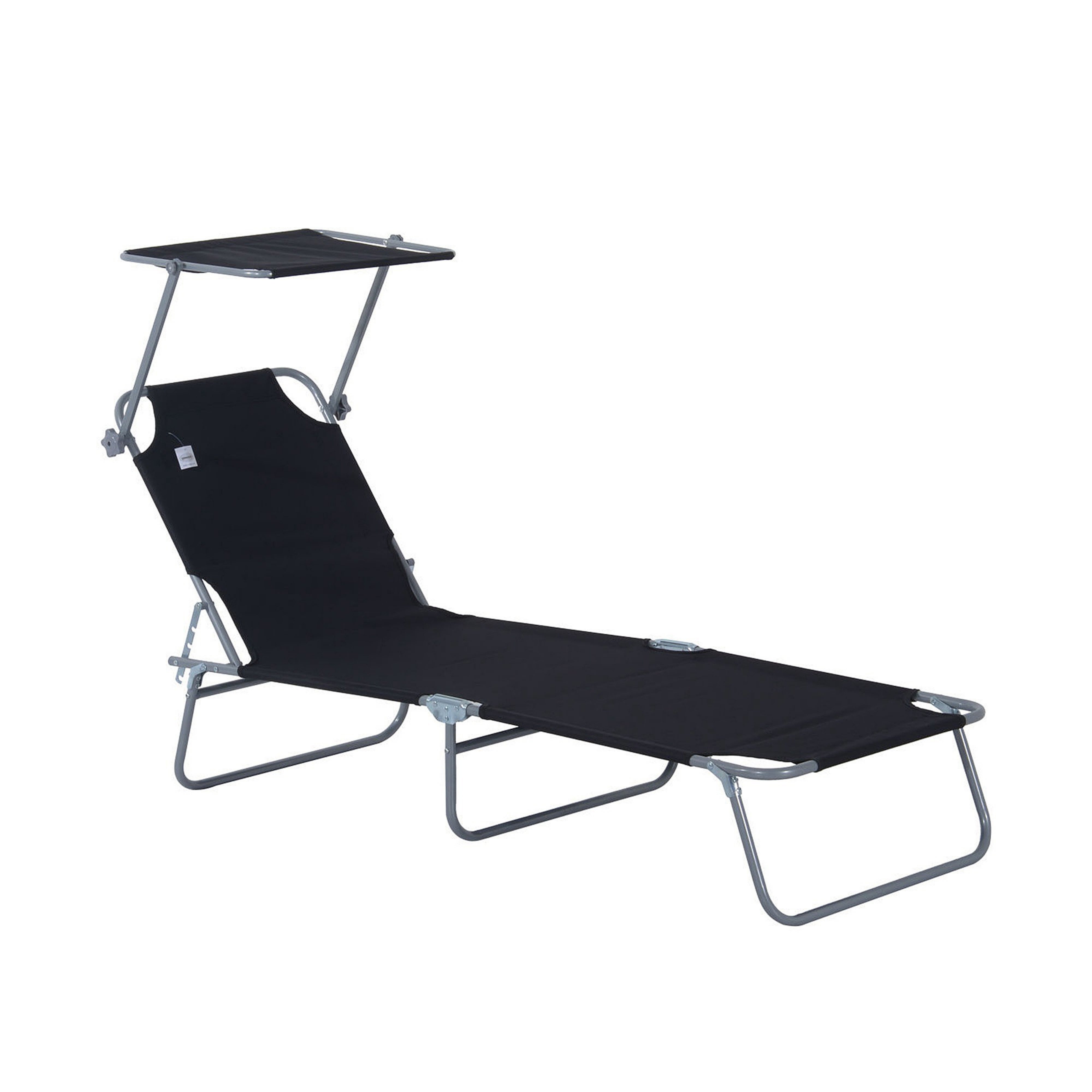 Transat de jardin pliable avec pare-soleil, idéal pour la terrasse et le balcon，dimensions 187x58x36 cm, couleur noir - 7