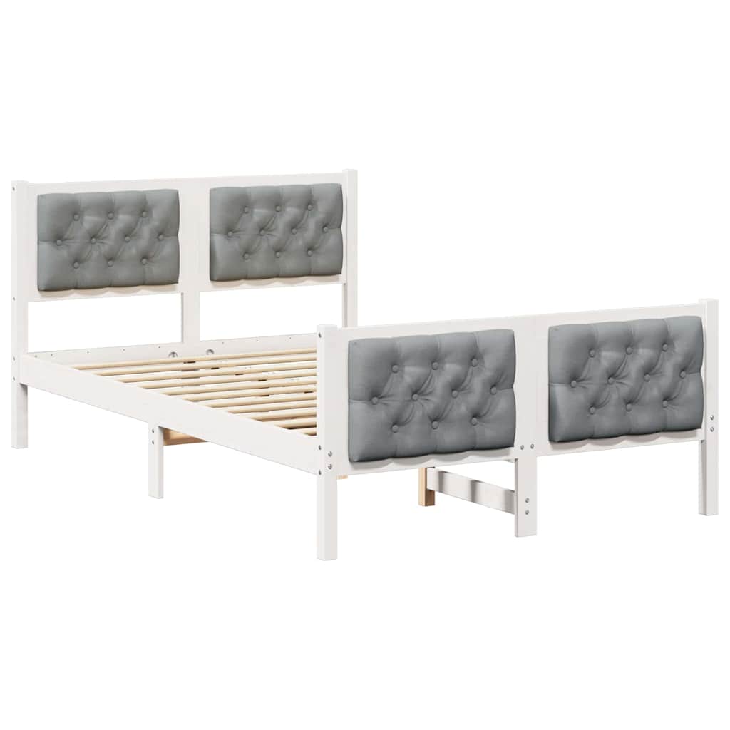 Cadre de lit gris clair, pin massif, pour la chambre, 135 × 190 cm - 2