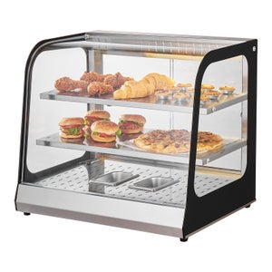 VEVOR Vitrine Chauffante Commerciale à 2 Niveaux, Présentoir à Chaud 850 W, avec Verre Trempé et Chauffage à la Vapeur, Contrôle de Température 30-85 ℃, Grande Capacité 111 L, pour Hamburger, Pizza