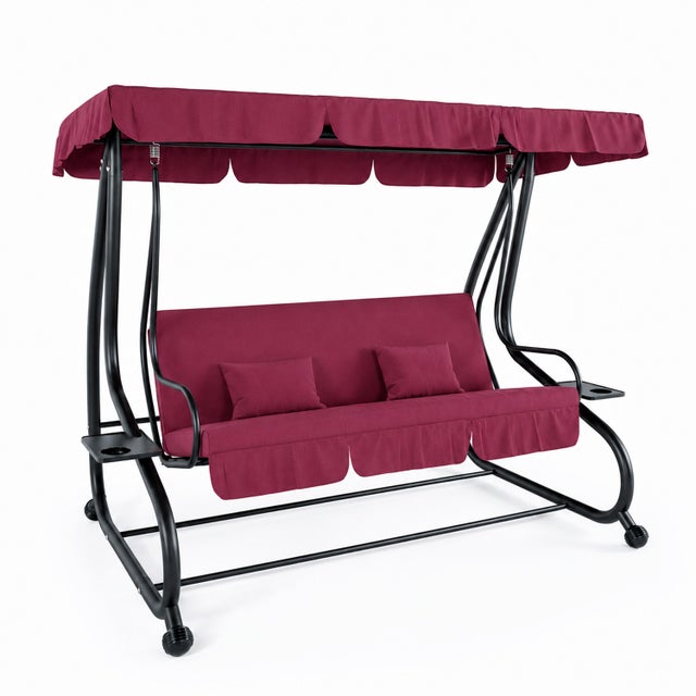 Dondolo 3 Posti Reclinabile Madeira Tettuccio Parasole Regolabile Diventa Letto Struttura In Acciaio Giardino Terrazzo 200 x 120 x 160 cm Bordeaux