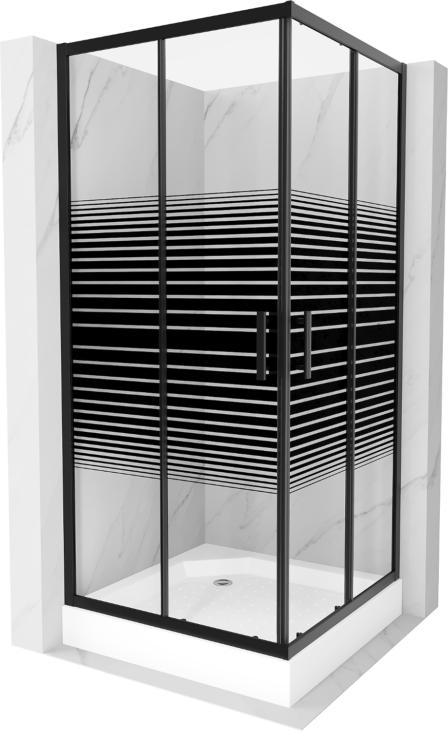 Mexen Rio kabina prysznicowa kwadratowa 90 x 90 cm, czarne pasy, czarna + brodzik Rio, biały - 860-090-090-70-20-4510