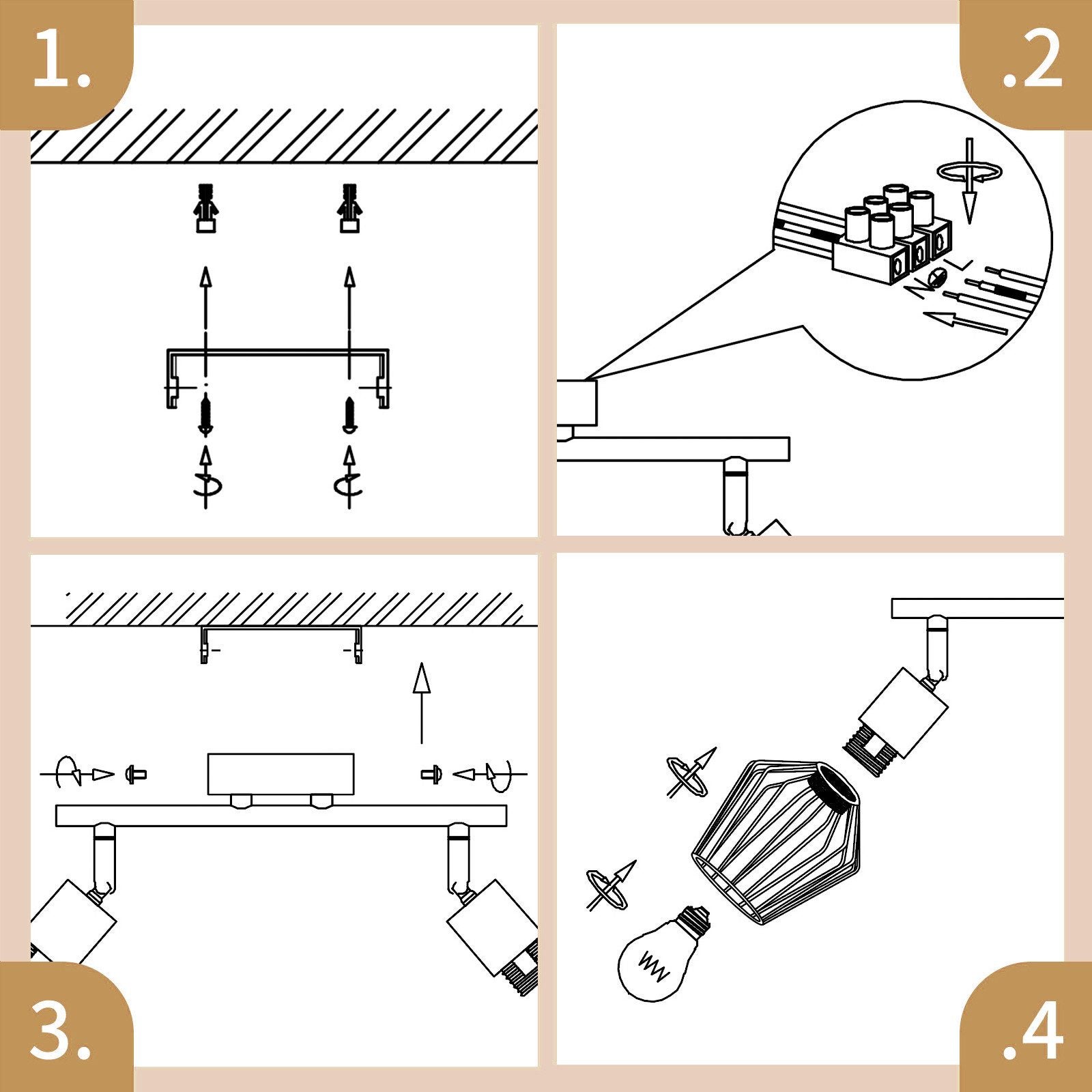 NETTLIFE Foco de Techo，2 luces E14 - Metal, Lámpara de Pasillo Industrial Giratoria 350°, Aplique de Pared para Pasillo y Sala de Estar, Negro - 8