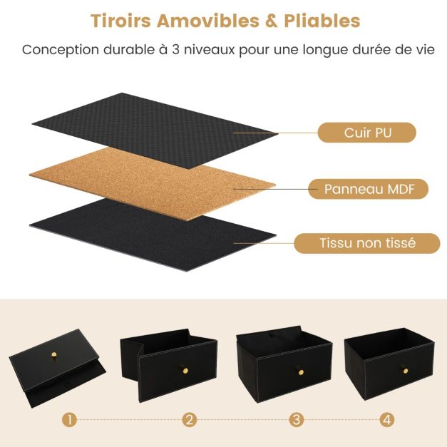 COSTWAY Commode 4 Tiroirs en Tissu, Commode Chambre avec Cadre en Métal et Plateau, Commode Haute pour Chambre Adulte Enfant, Couloir, Entrée, 42x33,5x84,5cm (Noir