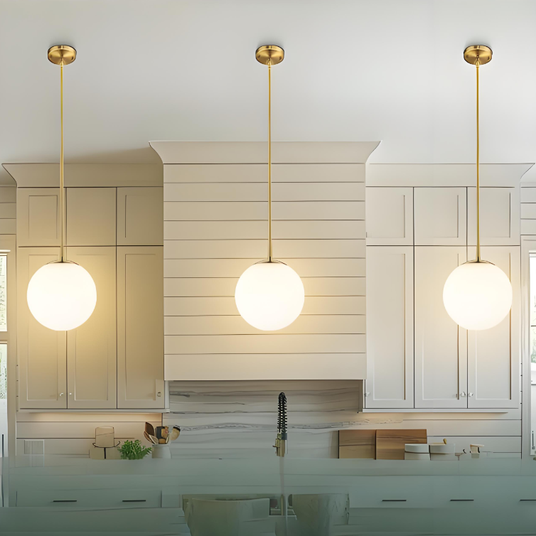 Żyrandol LED wysokiej klasy, lampa wisząca Mid-Century z żarówką i szklanym kloszem, regulowany pręt sufitowy, ciepłe światło 3000K (φ25 cm) - 3