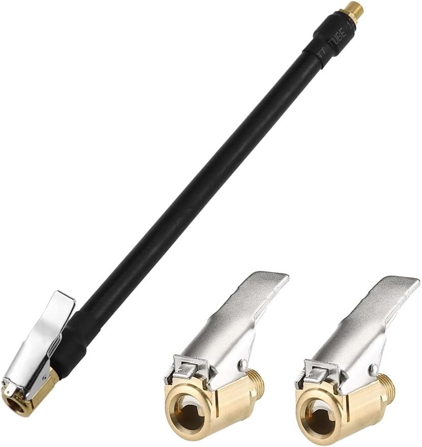 Wąż do pompowania opon 20 cm, czarny wąż pneumatyczny z 2 adapterami do pompki powietrza, wąż do pompowania opon samochodowych