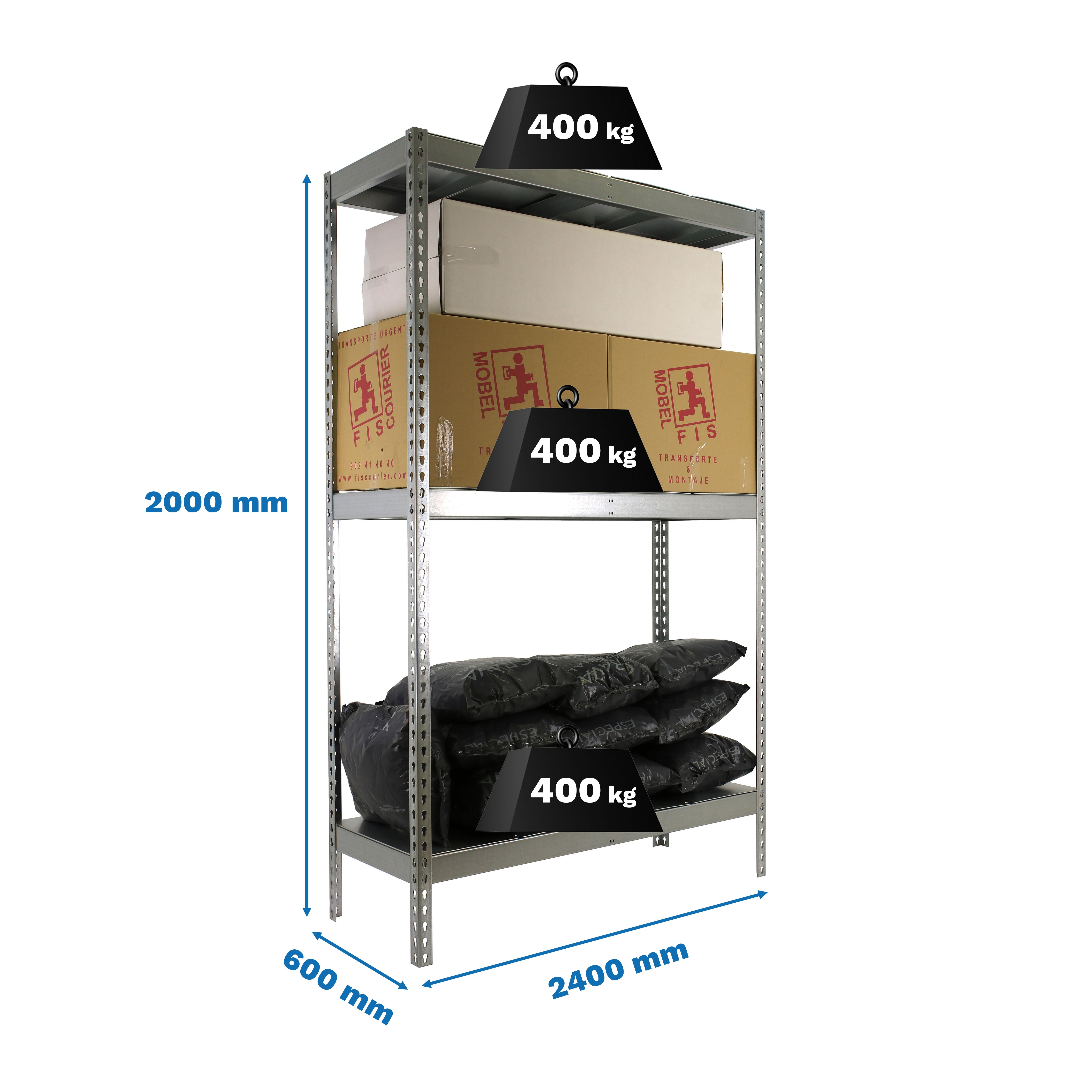 SimonRack Rayonnage Industriel 2000x2400x600 mm, 3 Niveaux Métal, 400 ...