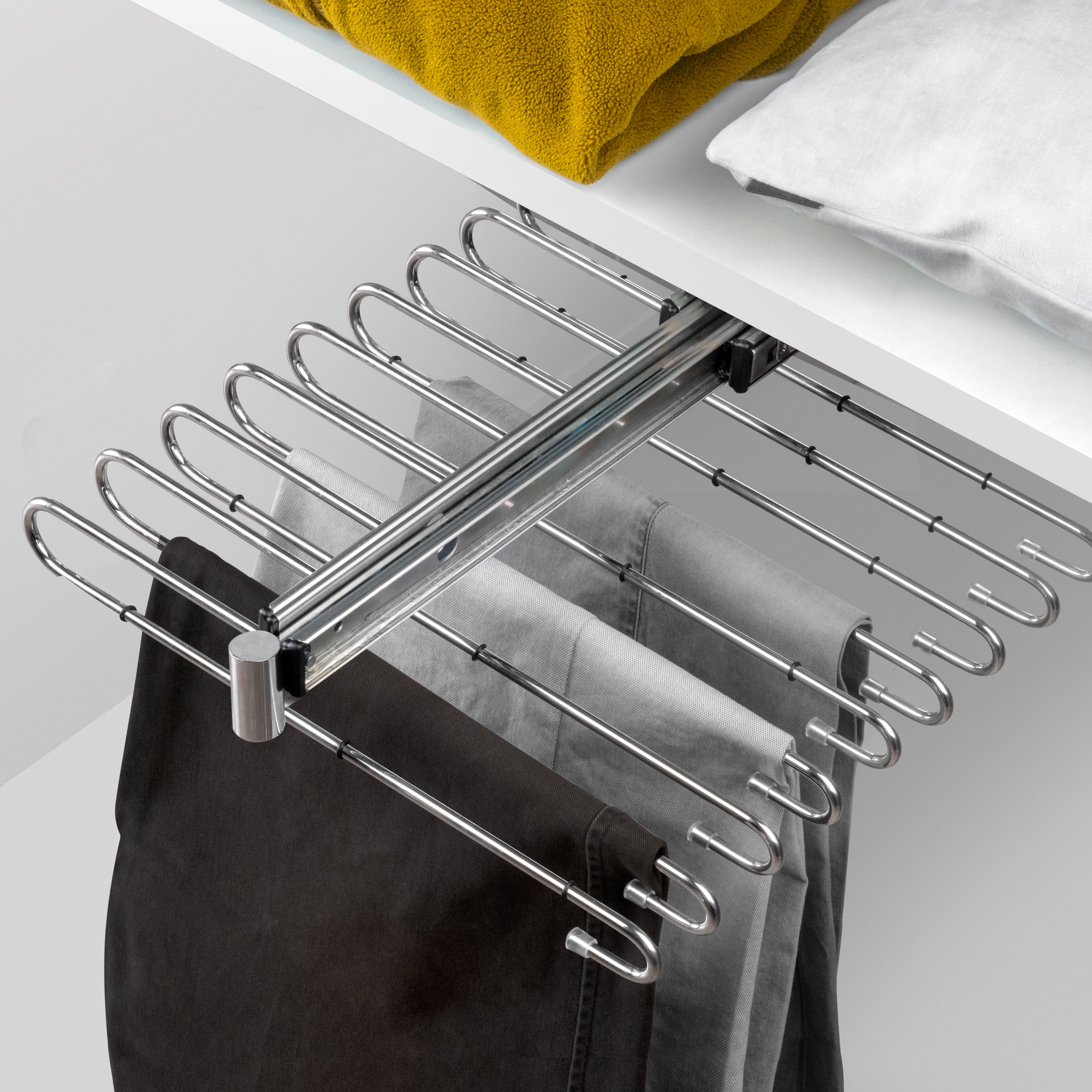 Emuca Porte-pantalons extractible, 11 tiges, guides d'extraction totale, Acier, Chromé - 2