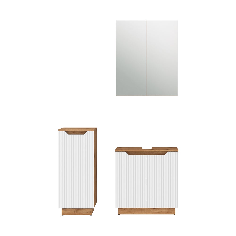 Vicco Zestaw mebli łazienkowych Lotta, Dąb/białe paski, 3 części