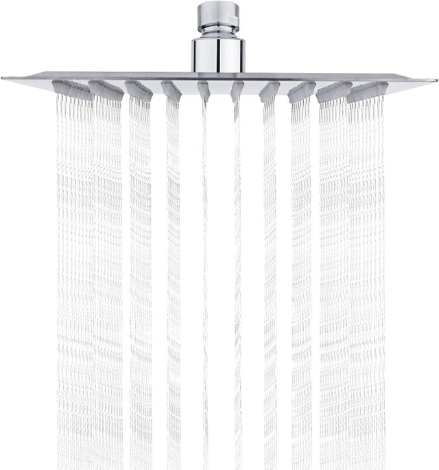 Pommeau de douche carré anticalcaire - 20 cm - Pommeau de douche haute pression en acier inoxydable - Rotatif à 360 degrés