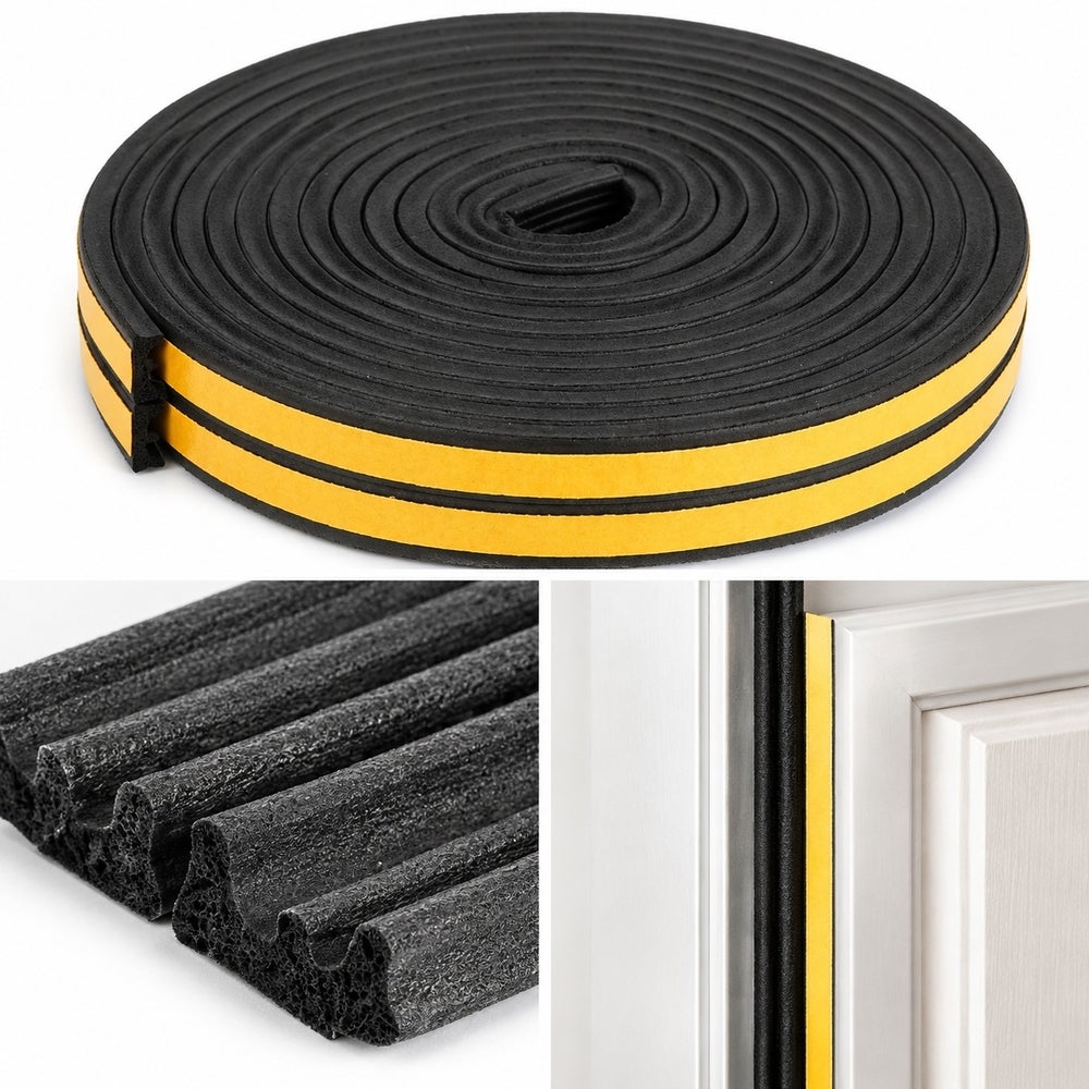 Lot de 4 joints adhesifs en caoutchouc type E noir, 9 mm x 4 mm x 6 m ...