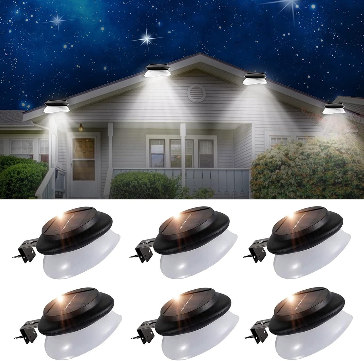 Zestaw 6 lamp solarnych do rynien z 9 diodami LED, wodoodporne IP65 do ogrodu, ogrodzenia, patio i chodnika zewnętrznego