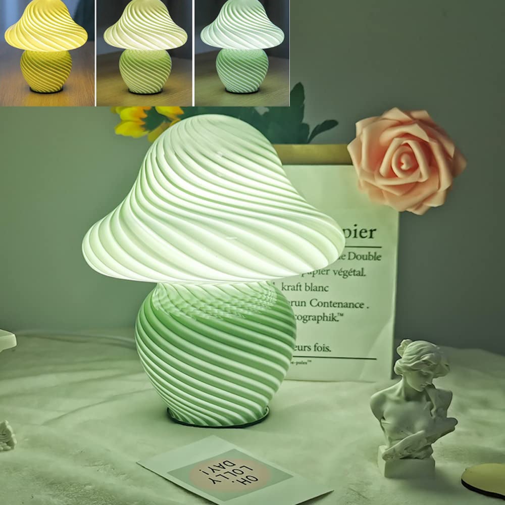 Lampka nocna grzybek: Elegancka lampa biurkowa z przezroczystego szkła z regulowaną diodą LED do sypialni
