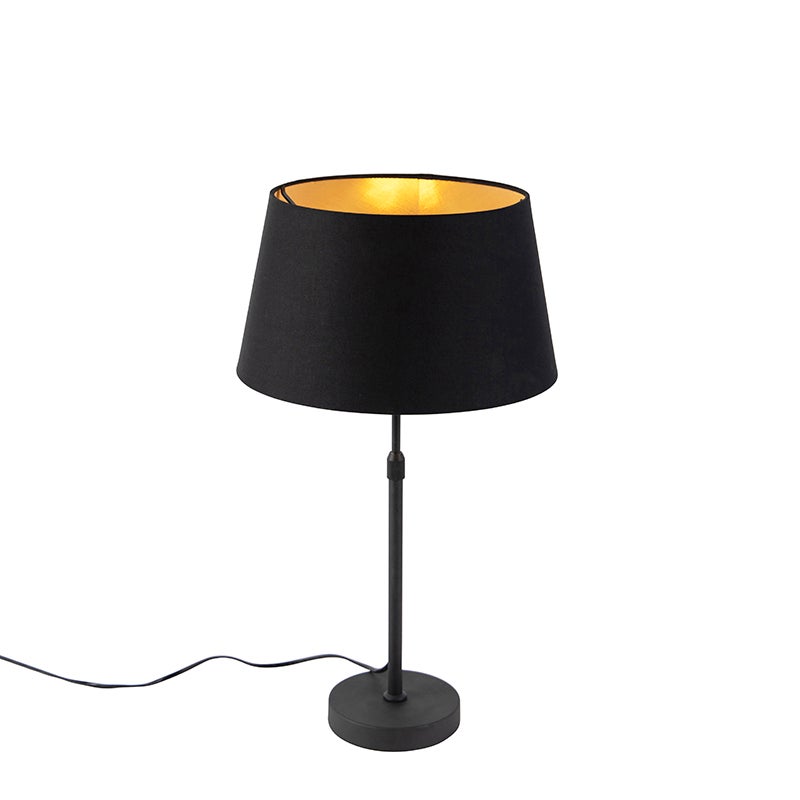 Lampa stołowa czarna z abażurem czarnym ze złotem 35 cm - Parte