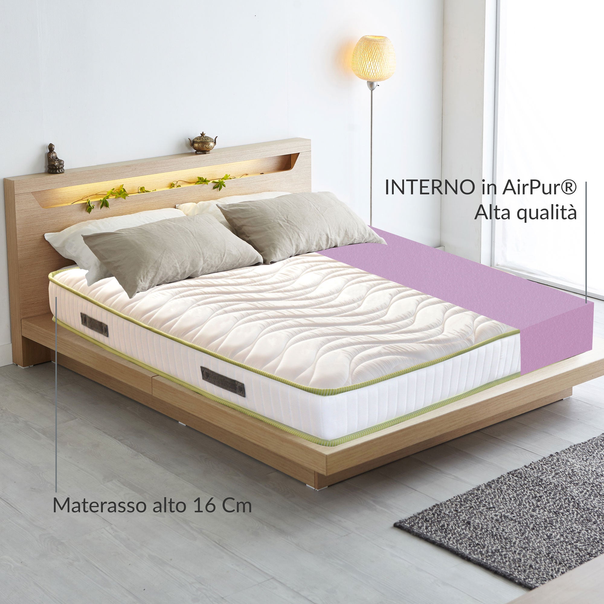Matelas Dream AirH16, avec monobloc AirPur®, orthopédique en polyuréthane, avec tissu anti-acariens de haute qualité, double taille 165x200 - 3