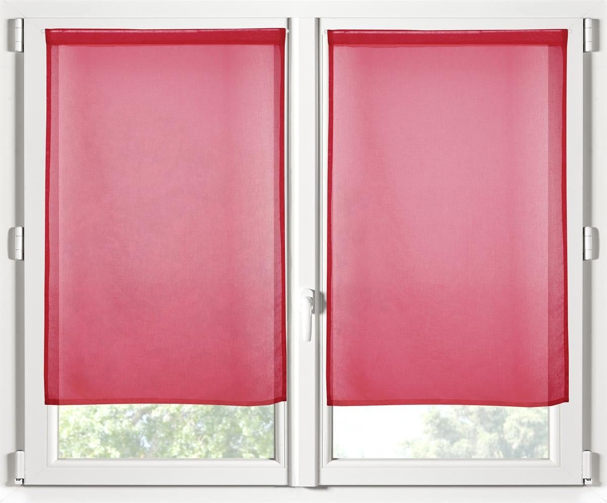 Paire De Brise-bise En Polyester Rouge 70 X 90 Cm - Voilage Prêt à Poser, Lavable Machine - Décoration Fenêtre Sobre