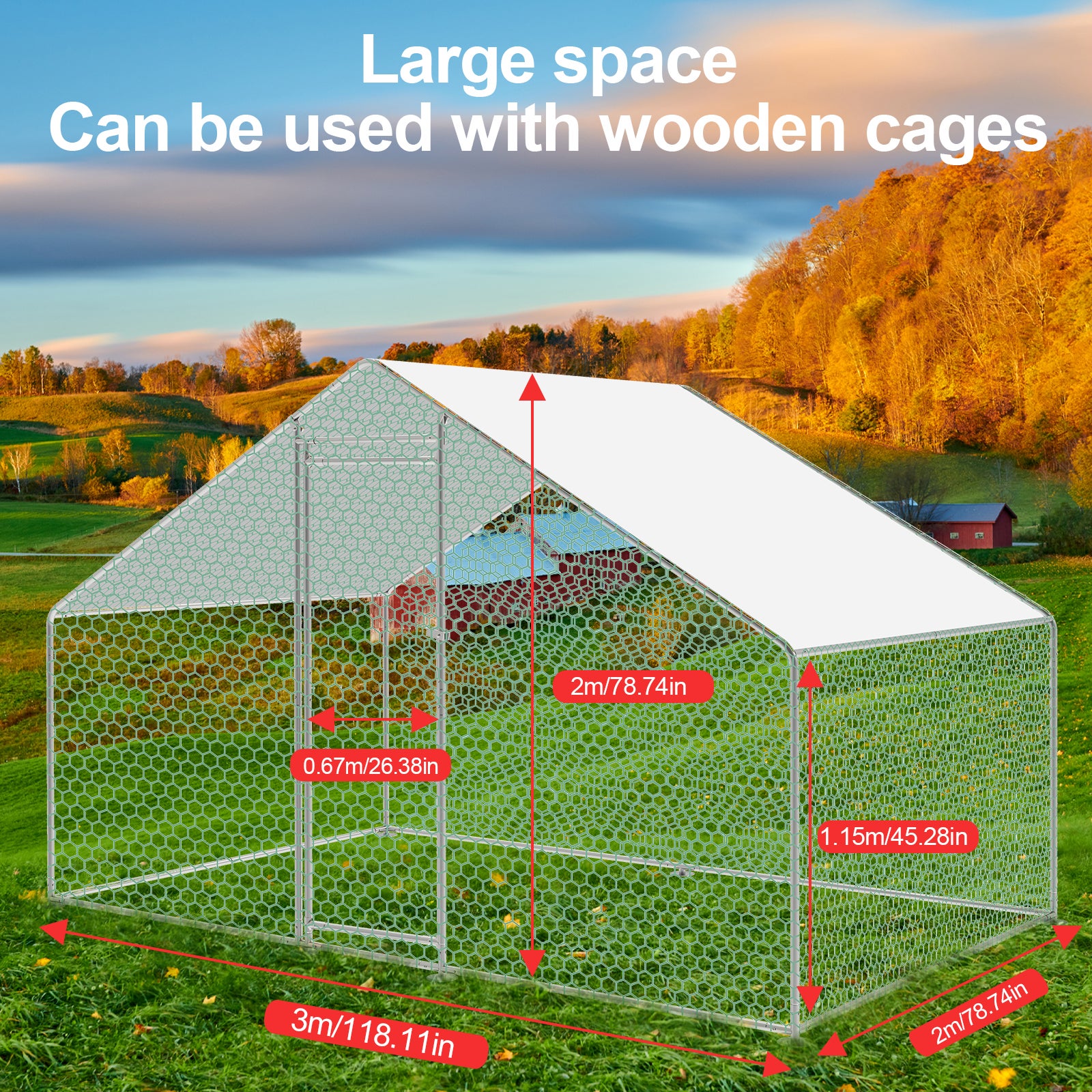 Recinto para galinheiro Parque de malha de 6 m² 3x2 M aço galvanizado Recinto de parque para animais - 5