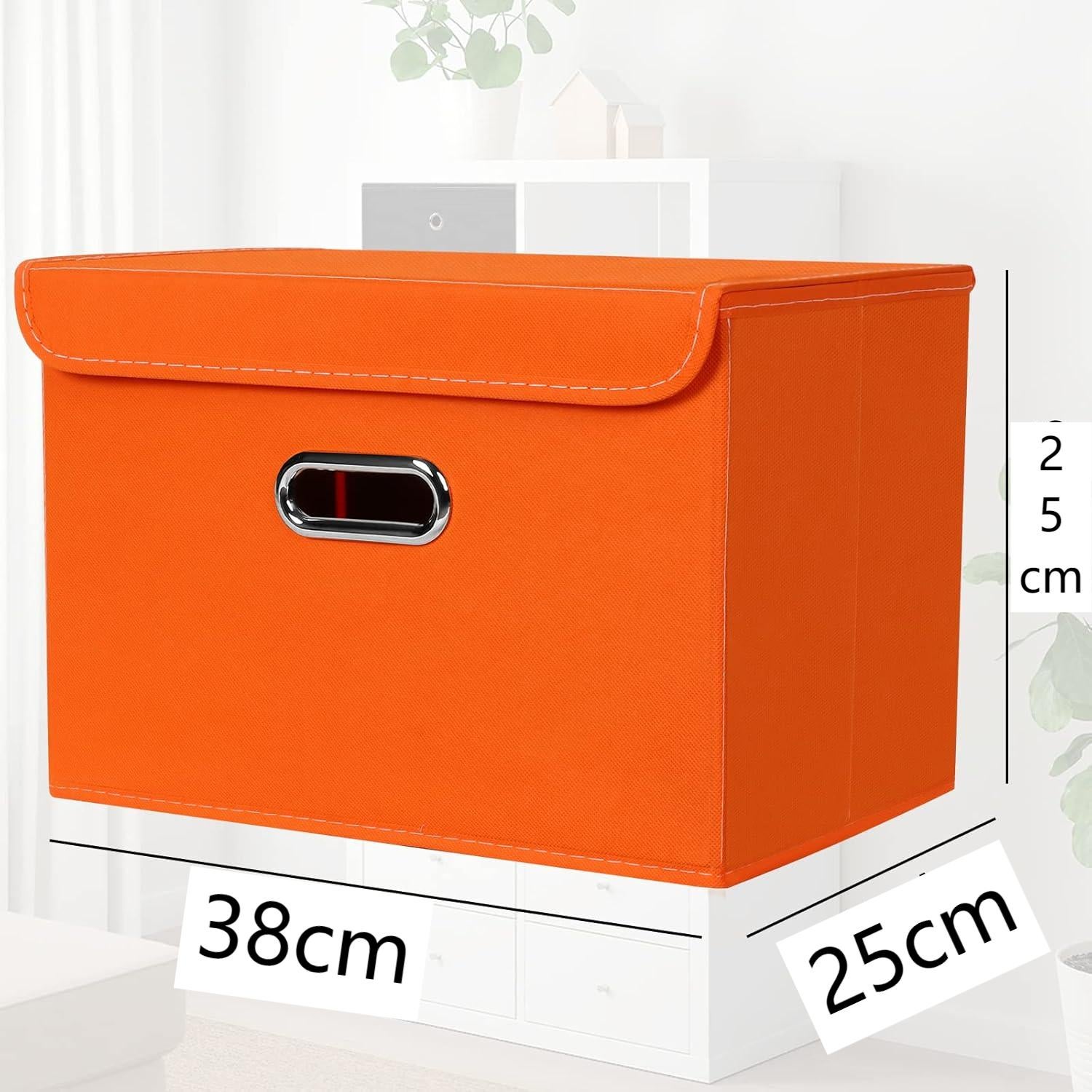 Un de dimensions 38×25×25 cm,Boîte de rangement en tissu, boîte de rangement pliable, avec couvercle et poignées, foyer, chambre, armoire (orange) - 2
