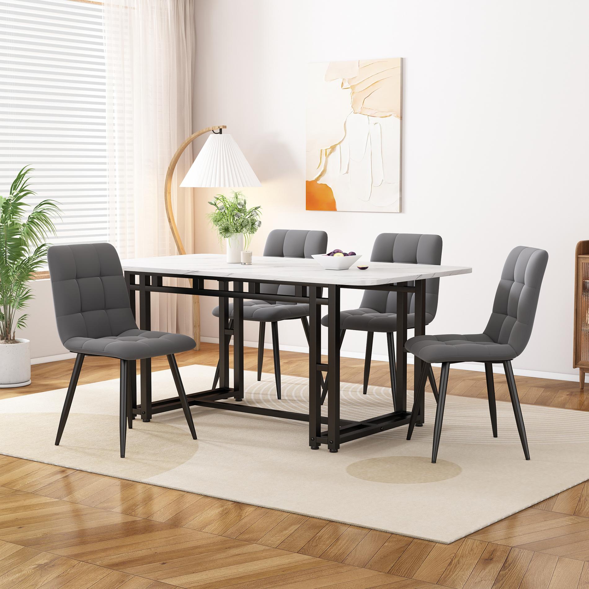 Nowoczesny zestaw stołowy do jadalni (120 x 70 cm) z 4 welurowymi krzesłami i czarnymi metalowymi nogami, łączący elegancję i wygodę