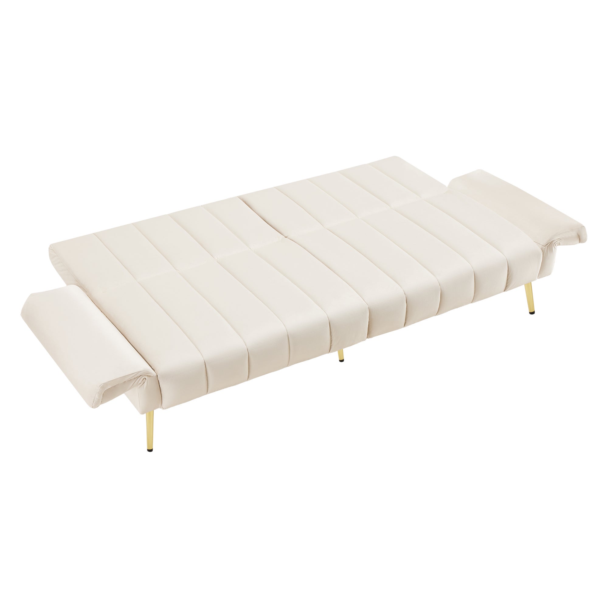 Canapé convertible 2 places avec pieds auxiliaires et fonction couchage, 183x76x75 cm, tissu velours, beige - 8
