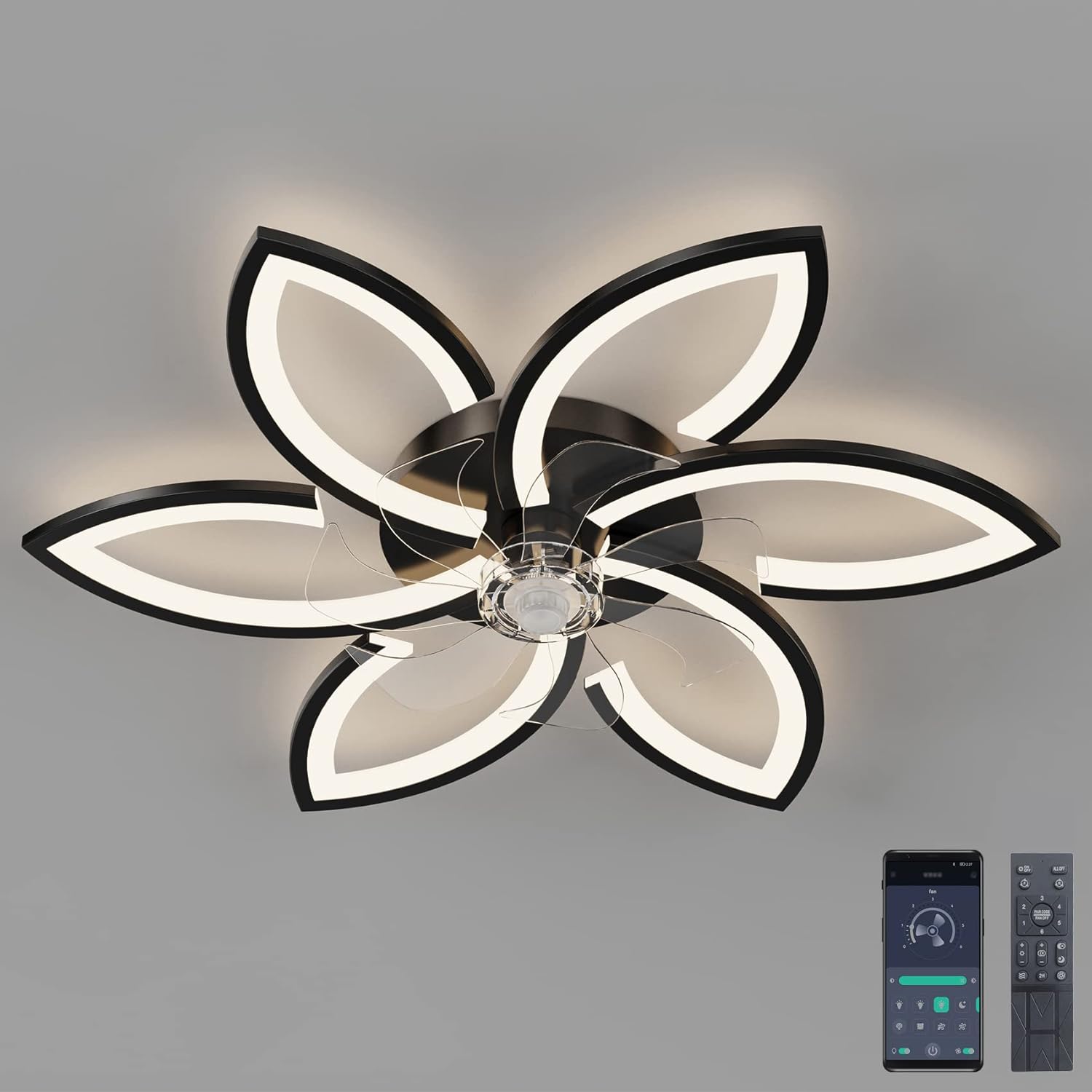 Fleur AUFUN Ventilateur De Plafond Avec éclairage, Luminaire De Plafond Dimmable Avec Telecommande Ventilateur Silencieux Moderne Pour Chambre Salle A Manger Salon Bureau Blanc 86535014 Ventilateur Plafond